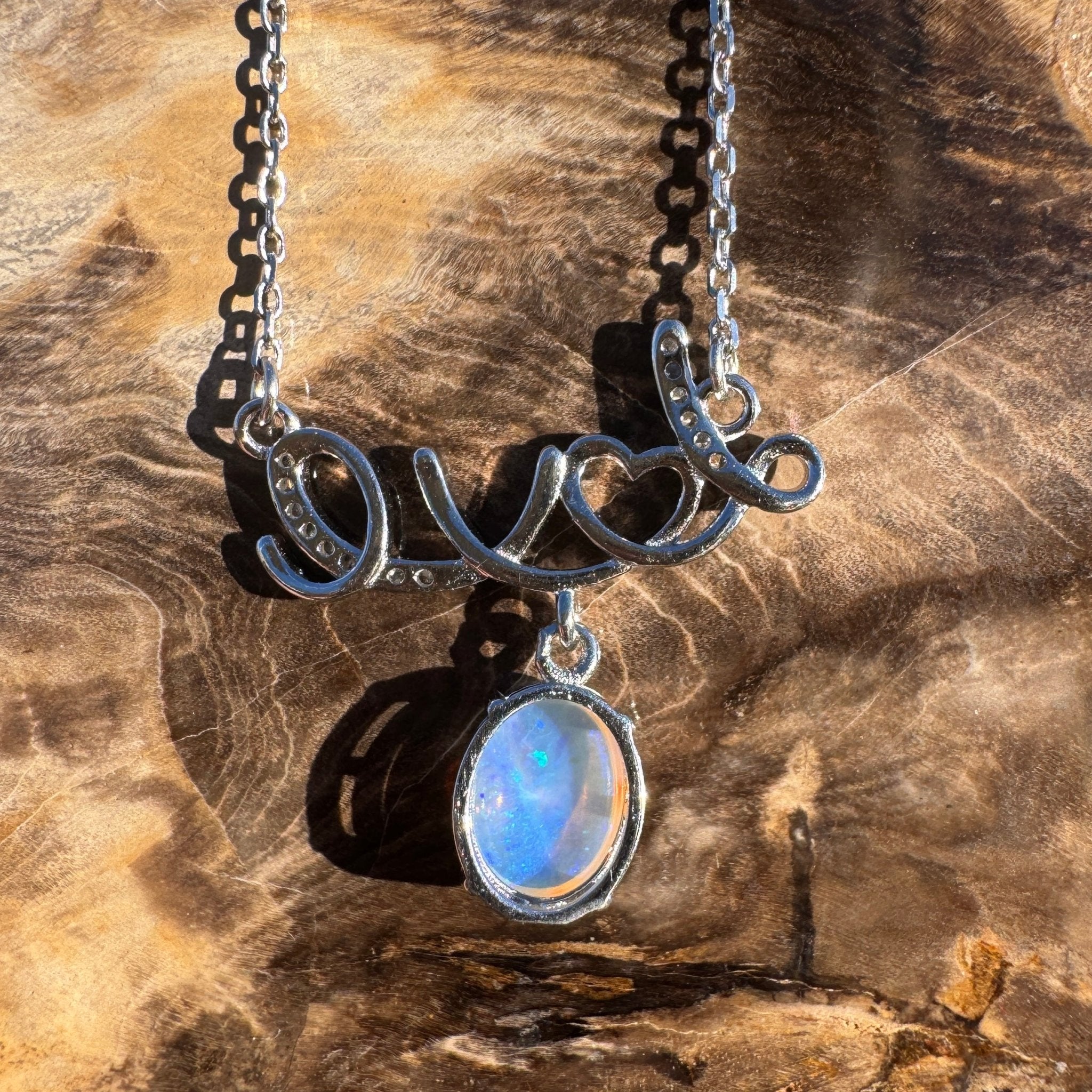 0.9ct Coober Pedy Opal Pendant Necklace ~ 'Cobbold Gorge Blue' | 925 Sterling Silver | Solid Australian Opal