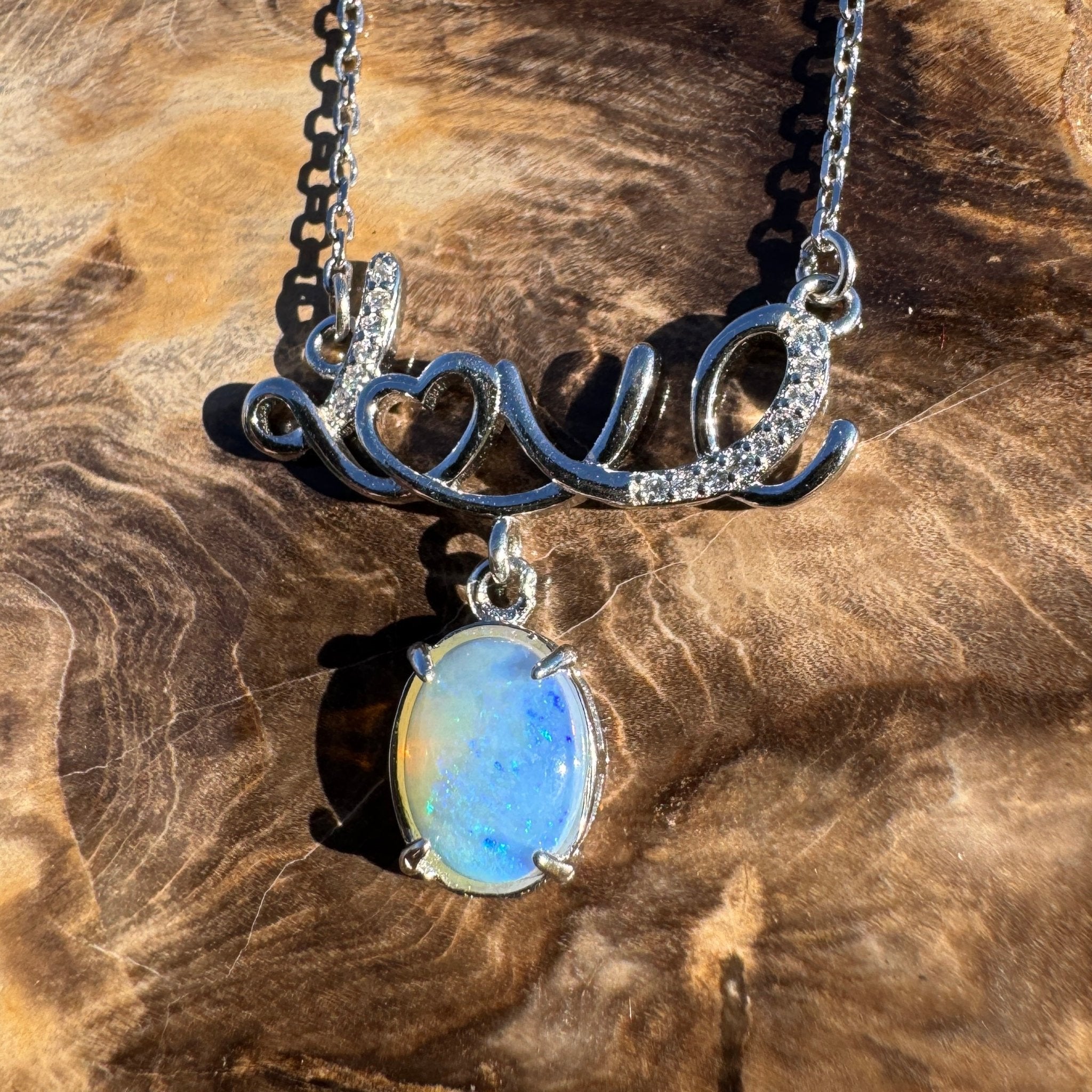 0.9ct Coober Pedy Opal Pendant Necklace ~ 'Cobbold Gorge Blue' | 925 Sterling Silver | Solid Australian Opal