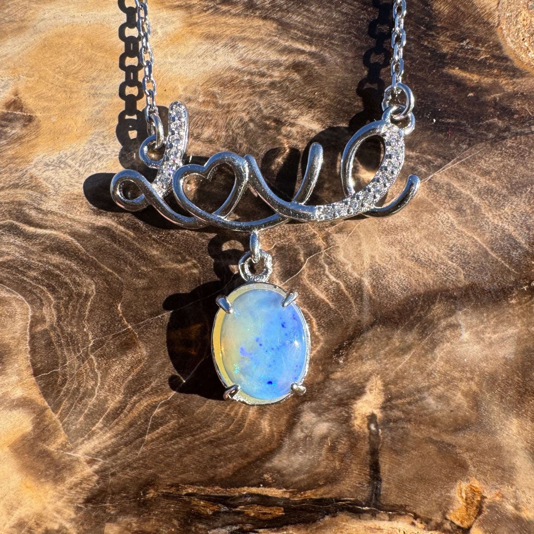 0.9ct Coober Pedy Opal Pendant Necklace ~ 'Cobbold Gorge Blue' | 925 Sterling Silver | Solid Australian Opal