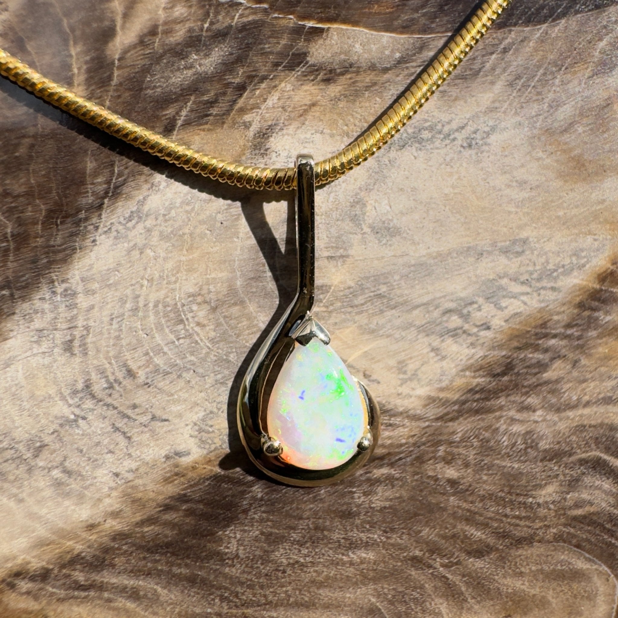 0.9ct Coober Pedy Opal Pendant Necklace ~ 'Coolum Gold' | 9ct Yellow Gold | Solid Australian Opal