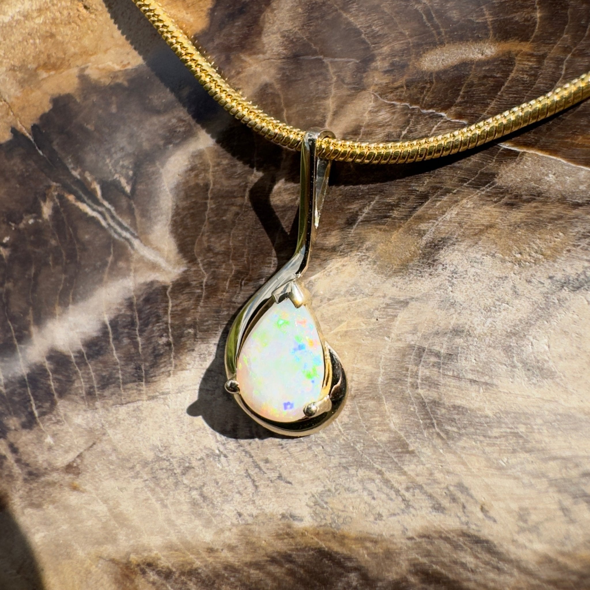 0.9ct Coober Pedy Opal Pendant Necklace ~ 'Coolum Gold' | 9ct Yellow Gold | Solid Australian Opal