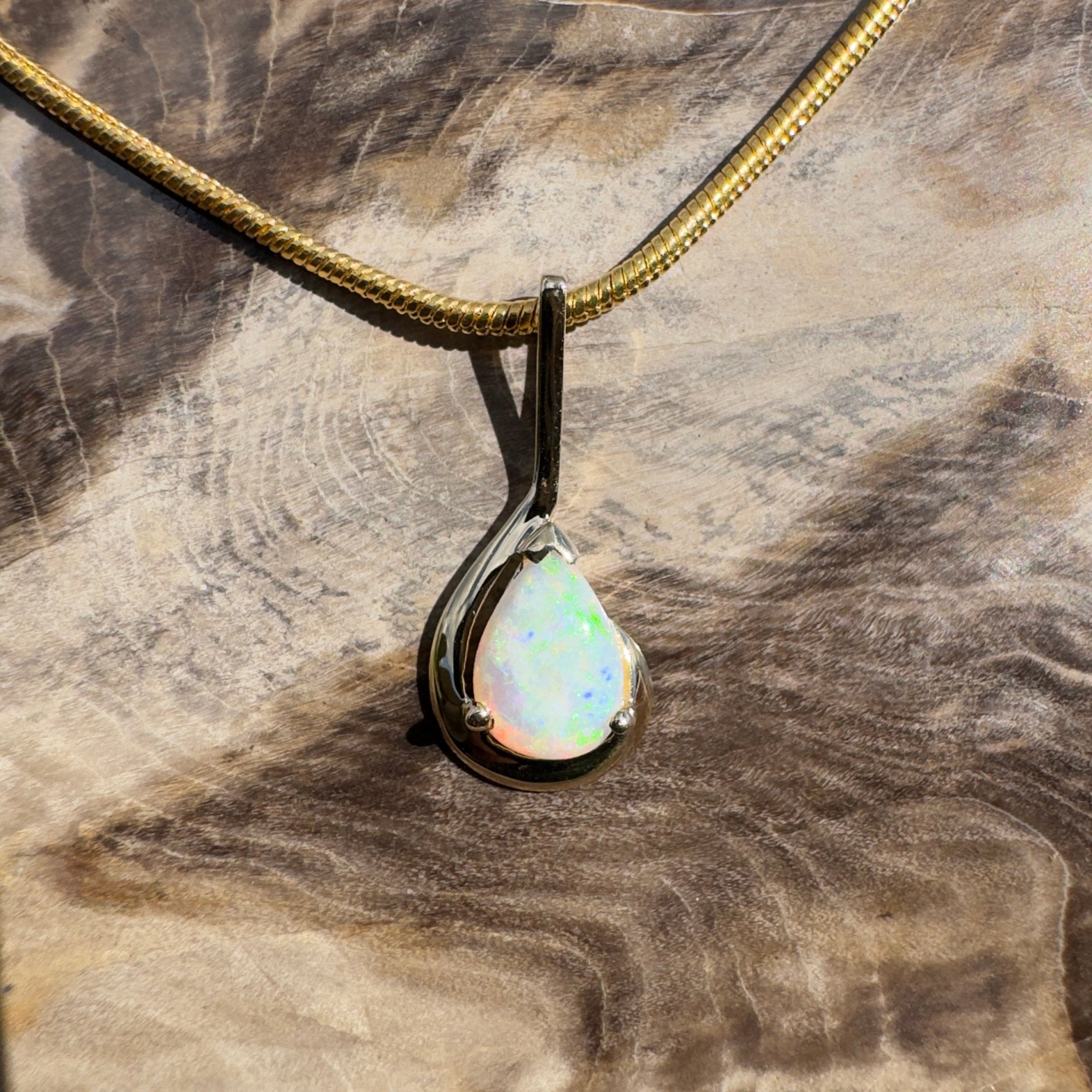 0.9ct Coober Pedy Opal Pendant Necklace ~ 'Coolum Gold' | 9ct Yellow Gold | Solid Australian Opal