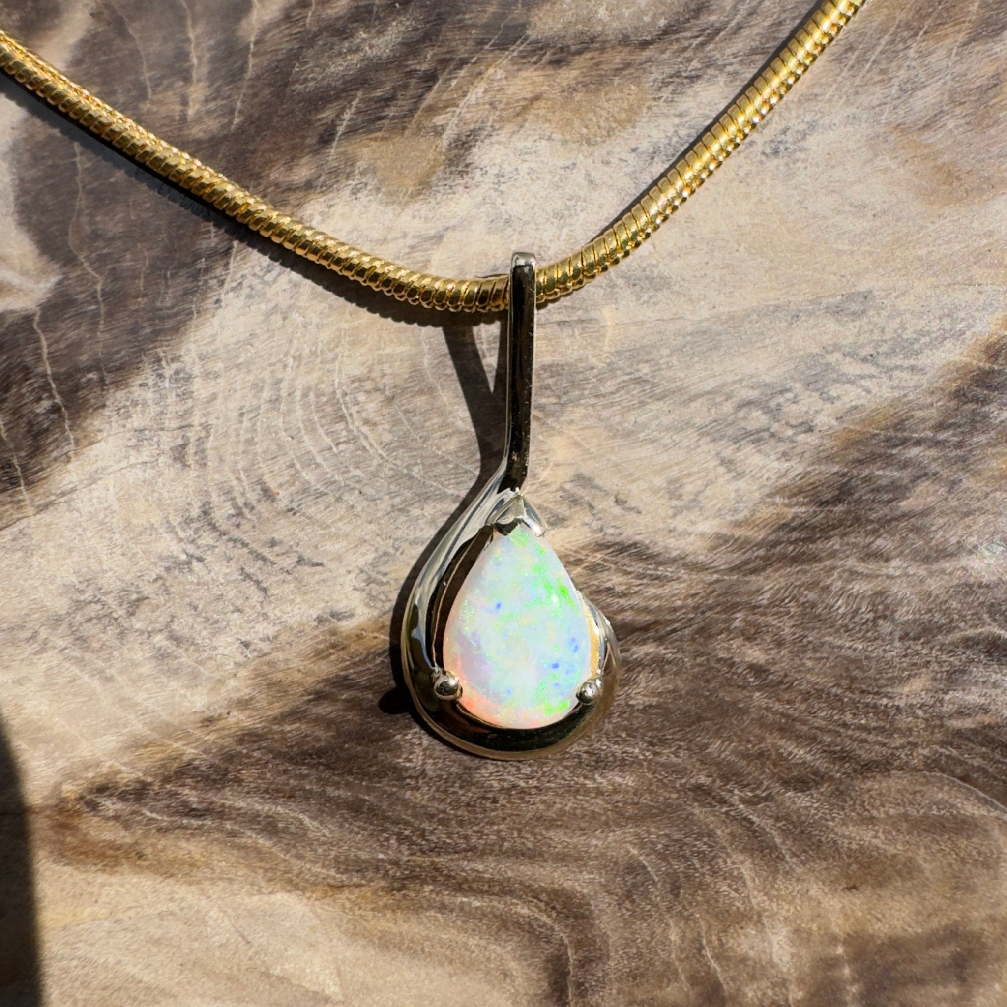 0.9ct Coober Pedy Opal Pendant Necklace ~ 'Coolum Gold' | 9ct Yellow Gold | Solid Australian Opal