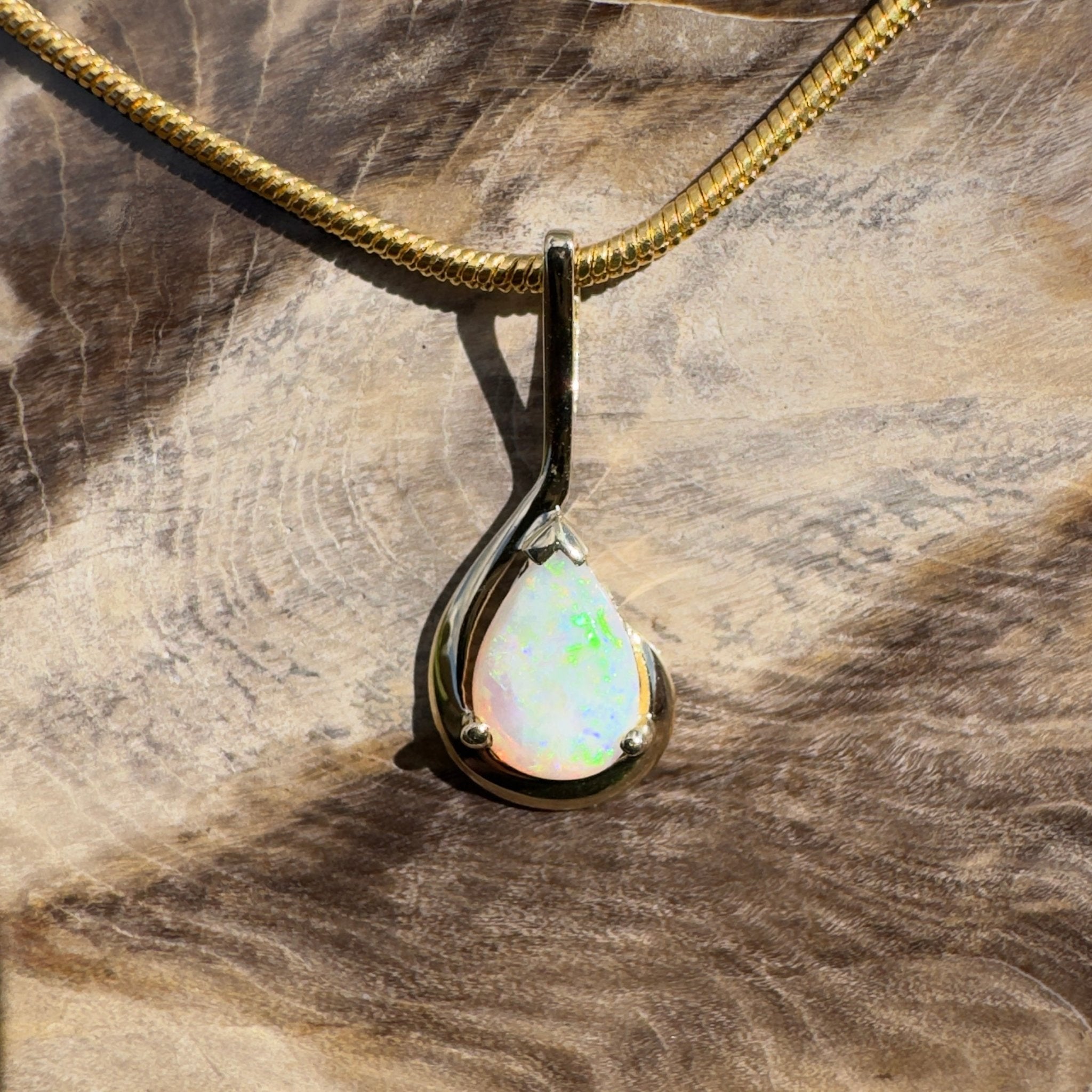 0.9ct Coober Pedy Opal Pendant Necklace ~ 'Coolum Gold' | 9ct Yellow Gold | Solid Australian Opal