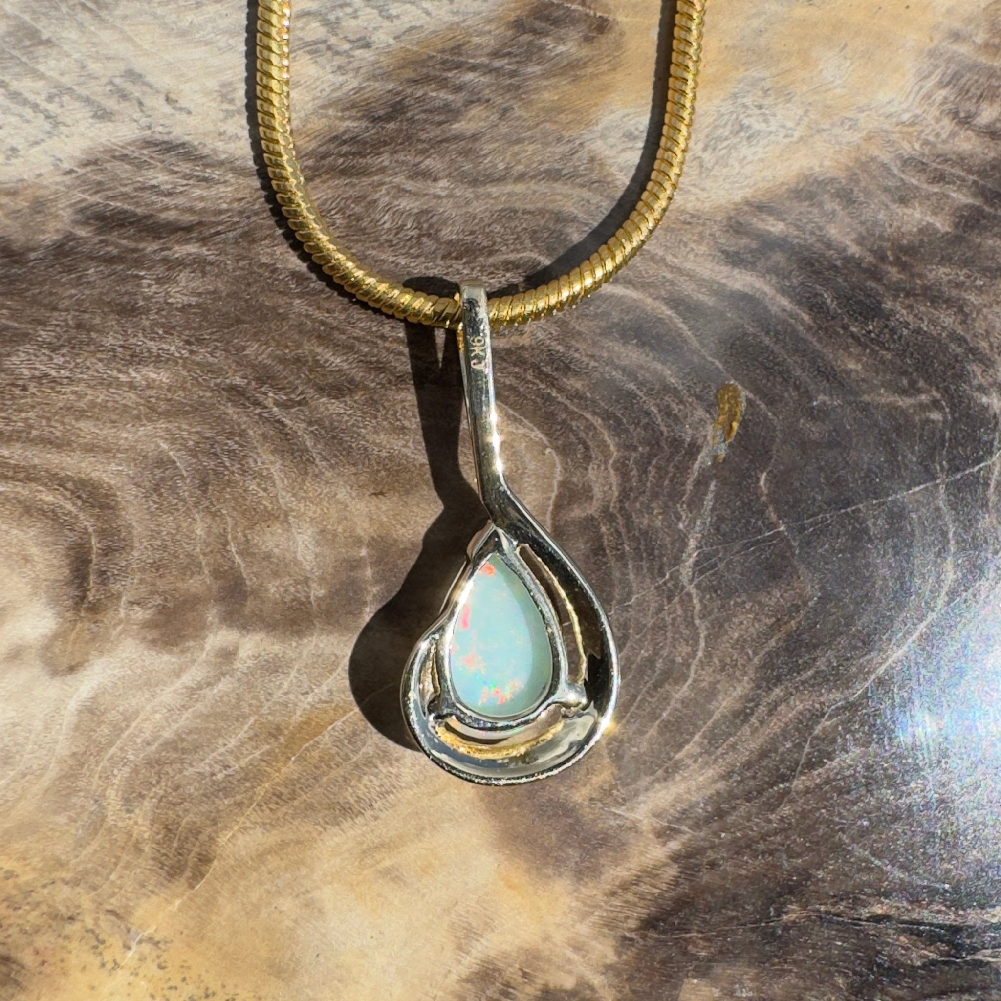 0.9ct Coober Pedy Opal Pendant Necklace ~ 'Coolum Gold' | 9ct Yellow Gold | Solid Australian Opal