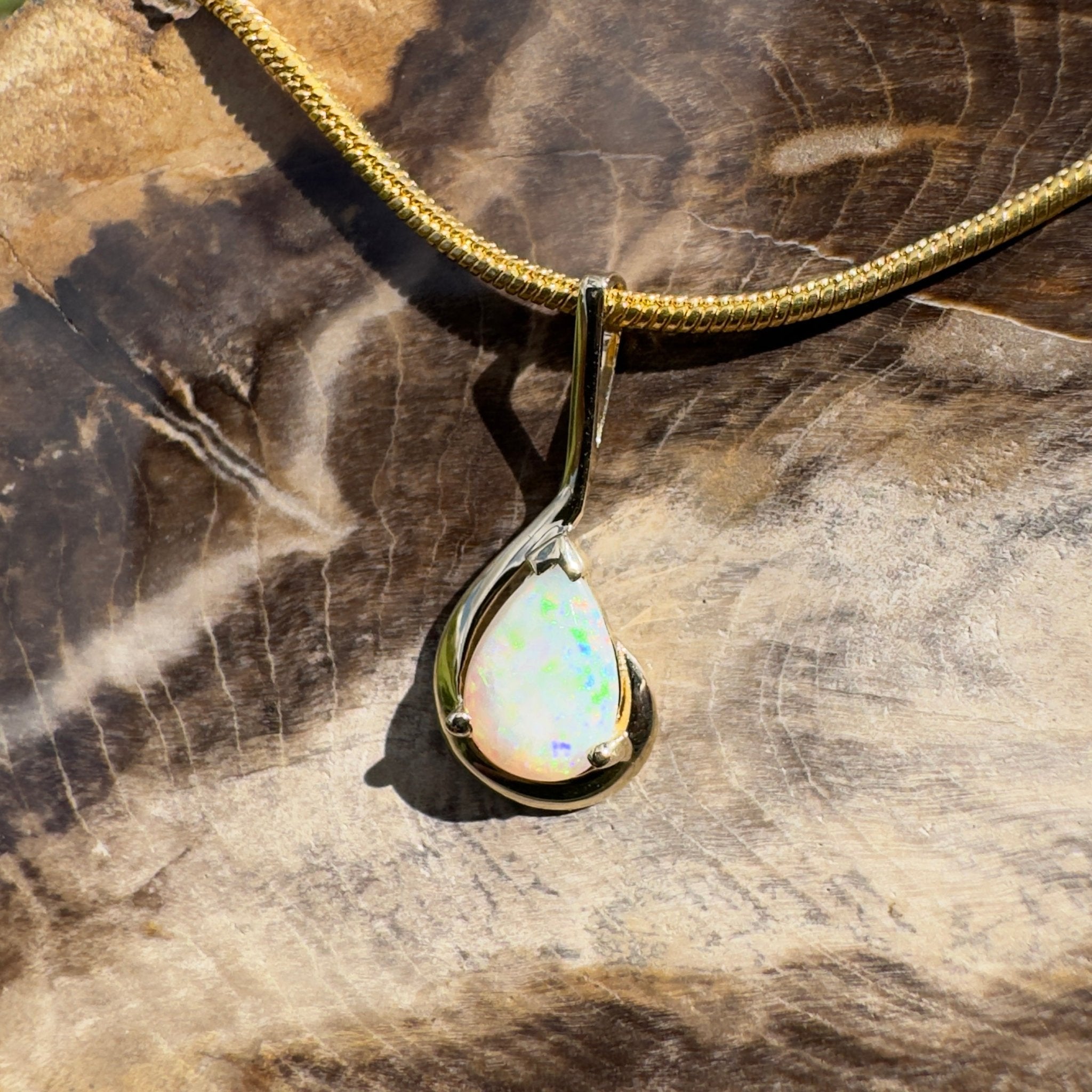 0.9ct Coober Pedy Opal Pendant Necklace ~ 'Coolum Gold' | 9ct Yellow Gold | Solid Australian Opal