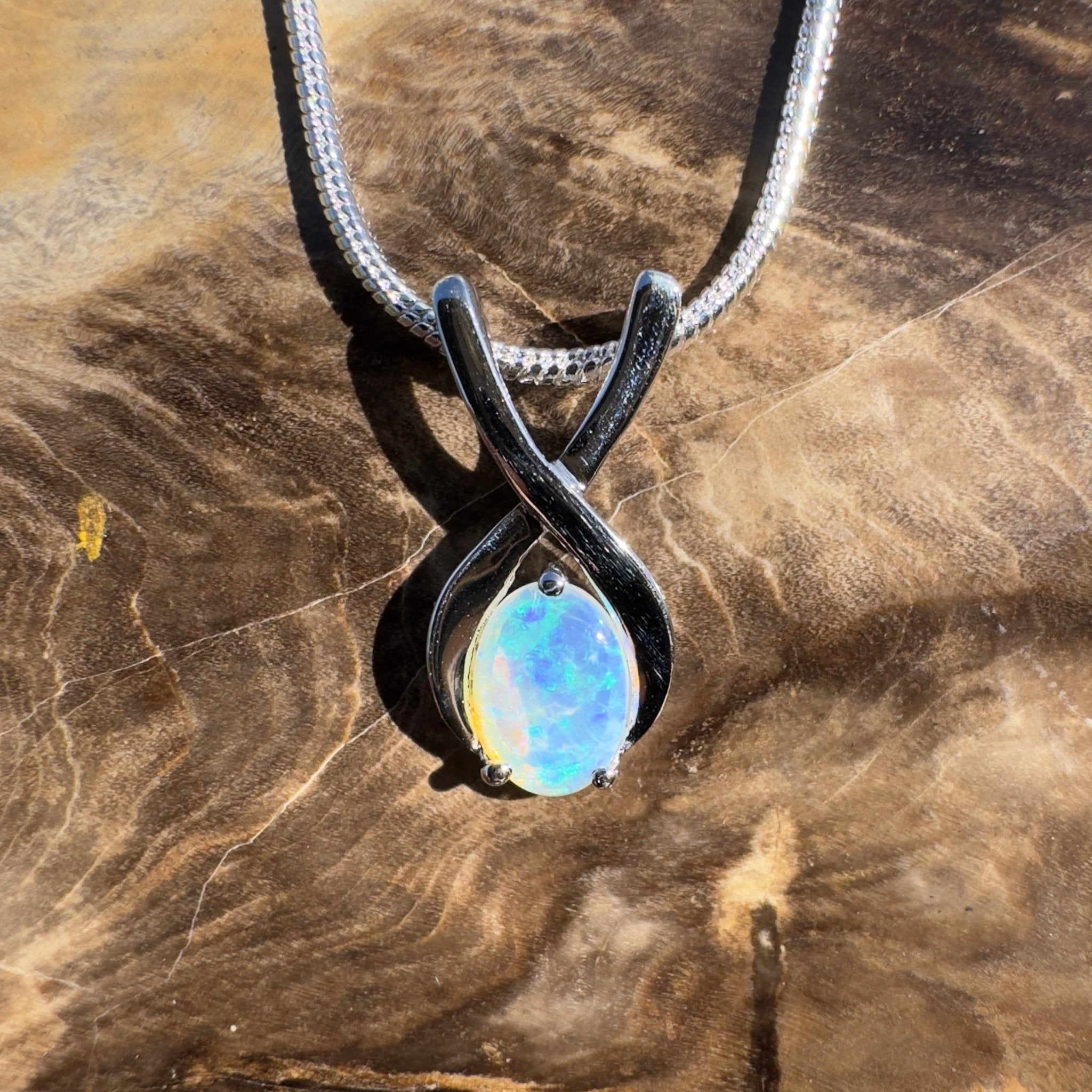 0.9ct Coober Pedy Opal Pendant Necklace ~ 'Diamond Head Glow' | 925 Sterling Silver | Solid Australian Opal