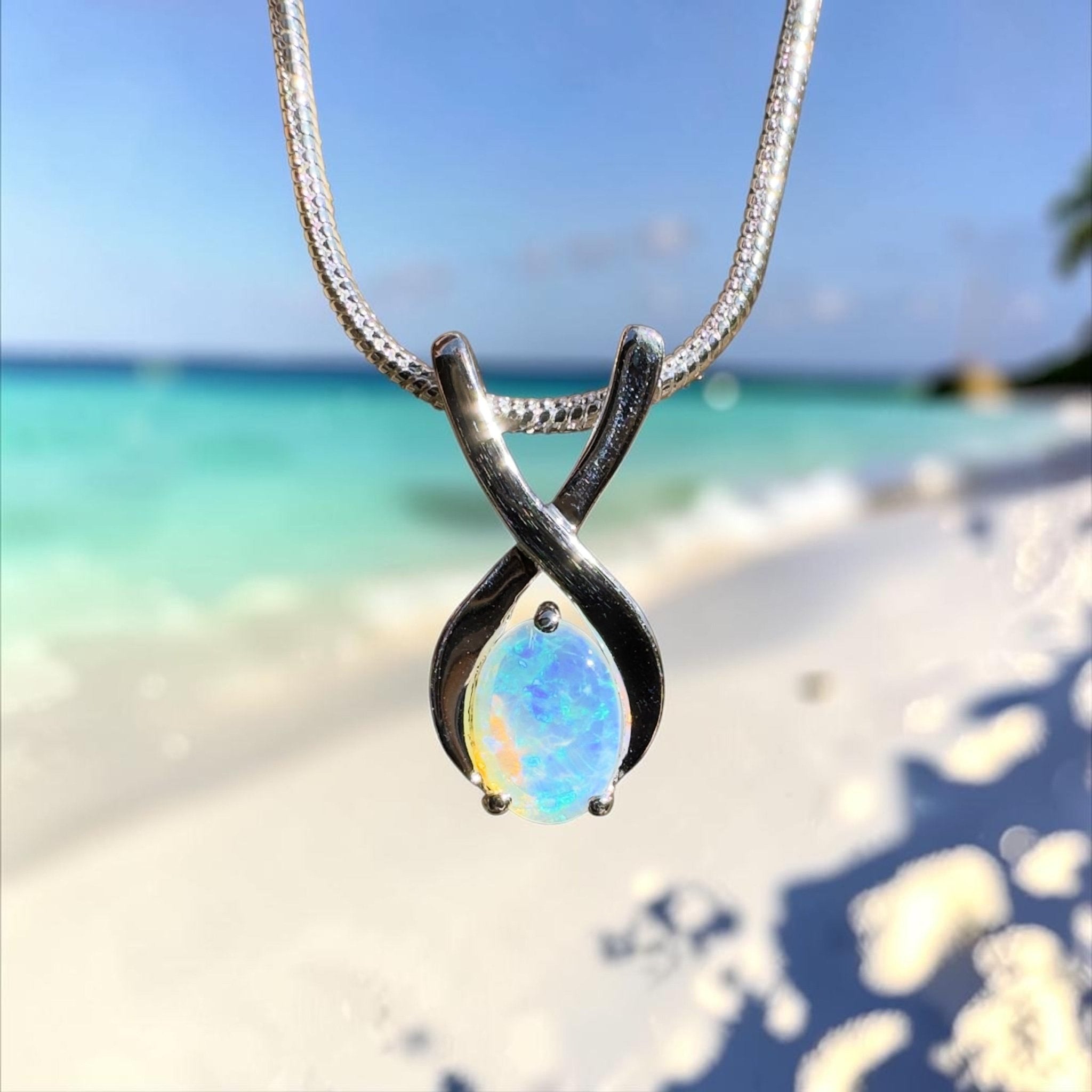 0.9ct Coober Pedy Opal Pendant Necklace ~ 'Diamond Head Glow' | 925 Sterling Silver | Solid Australian Opal