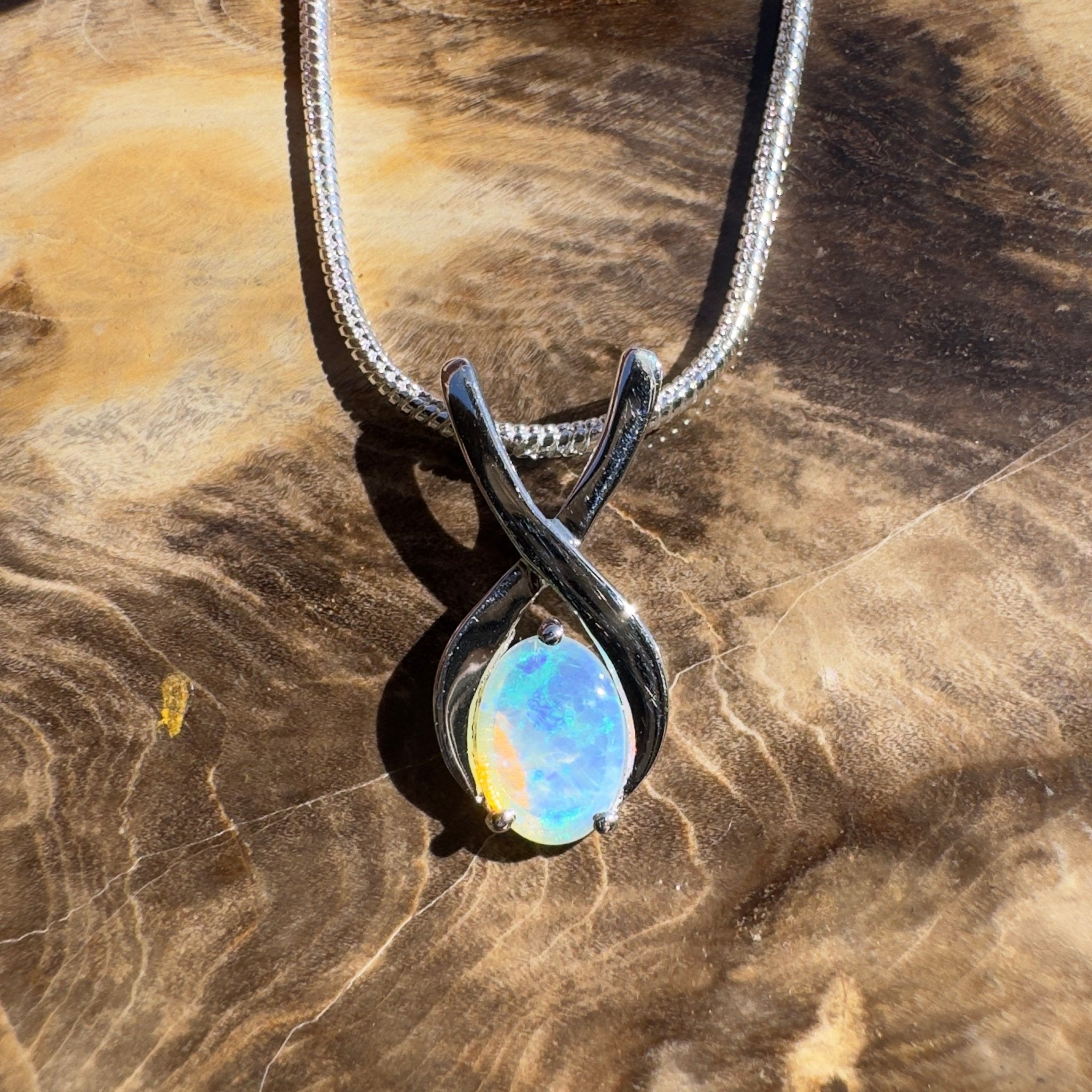 0.9ct Coober Pedy Opal Pendant Necklace ~ 'Diamond Head Glow' | 925 Sterling Silver | Solid Australian Opal