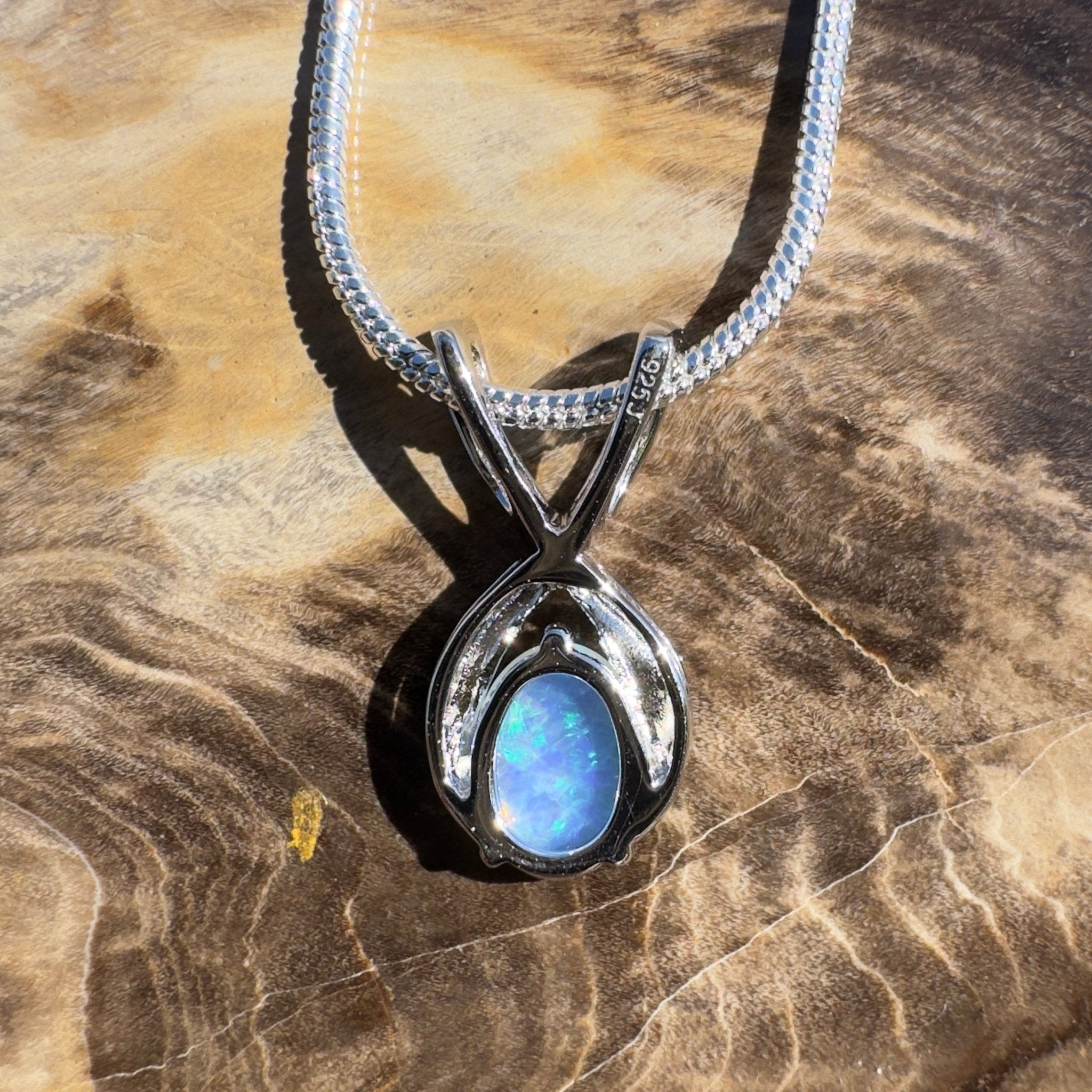 0.9ct Coober Pedy Opal Pendant Necklace ~ 'Diamond Head Glow' | 925 Sterling Silver | Solid Australian Opal