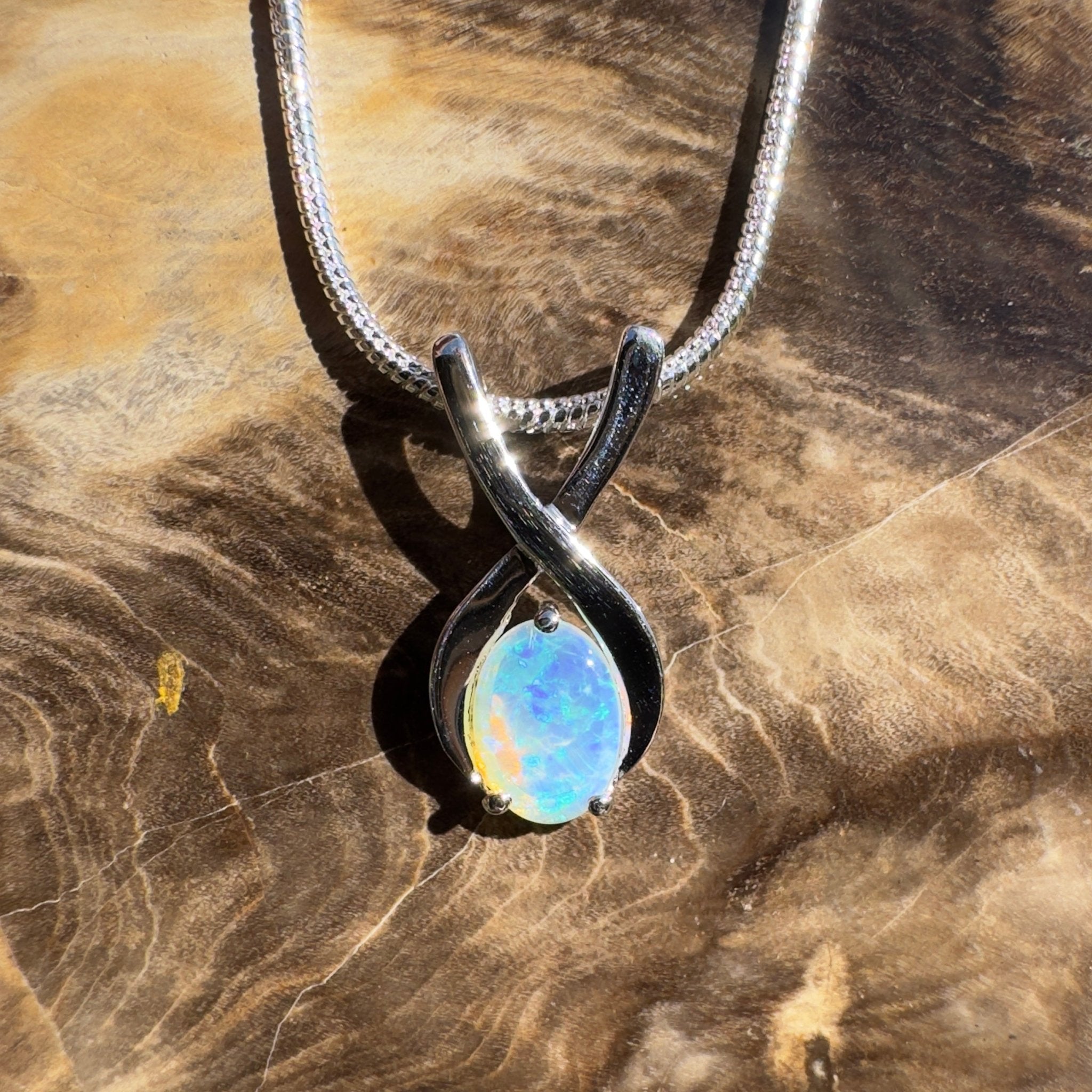 0.9ct Coober Pedy Opal Pendant Necklace ~ 'Diamond Head Glow' | 925 Sterling Silver | Solid Australian Opal