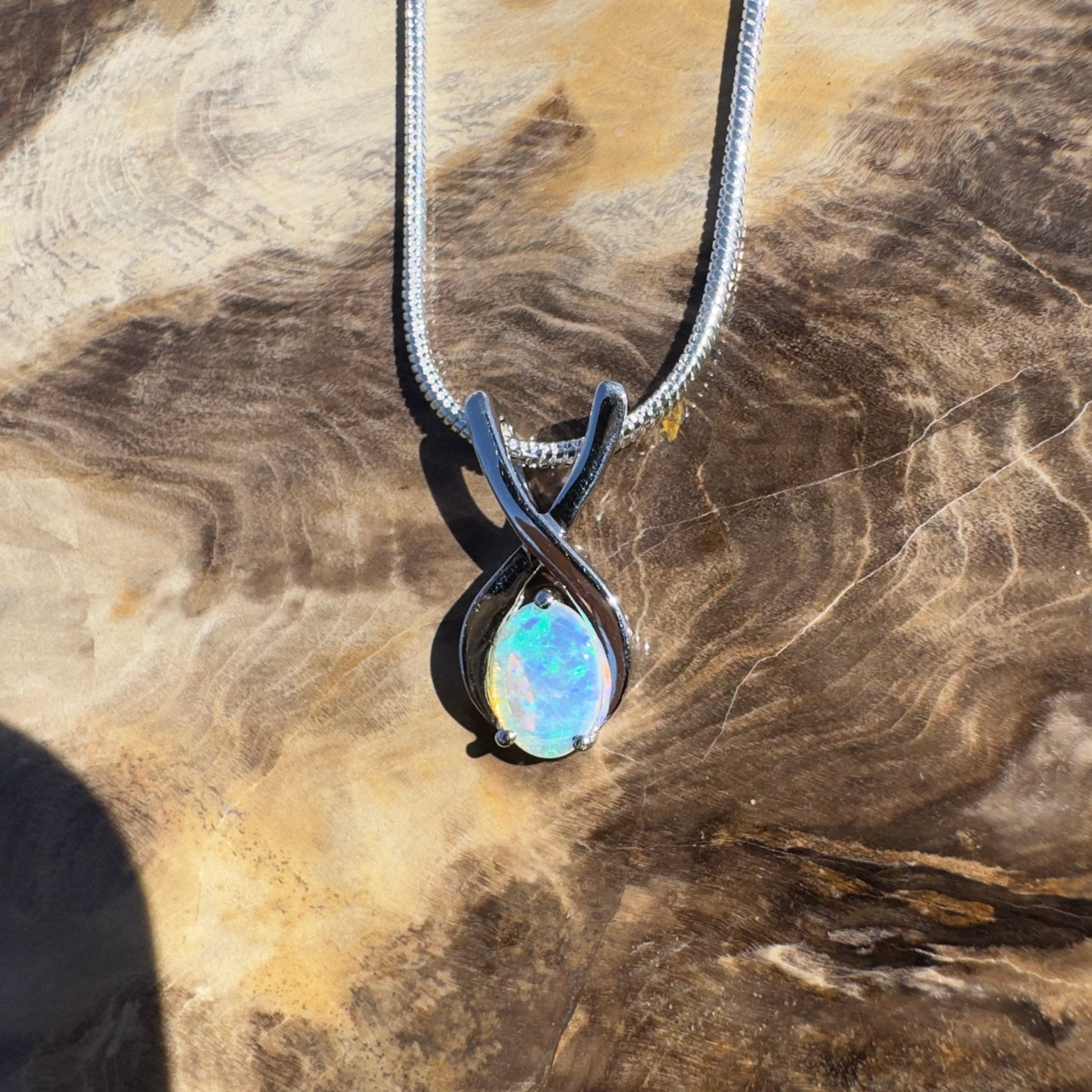 0.9ct Coober Pedy Opal Pendant Necklace ~ 'Diamond Head Glow' | 925 Sterling Silver | Solid Australian Opal