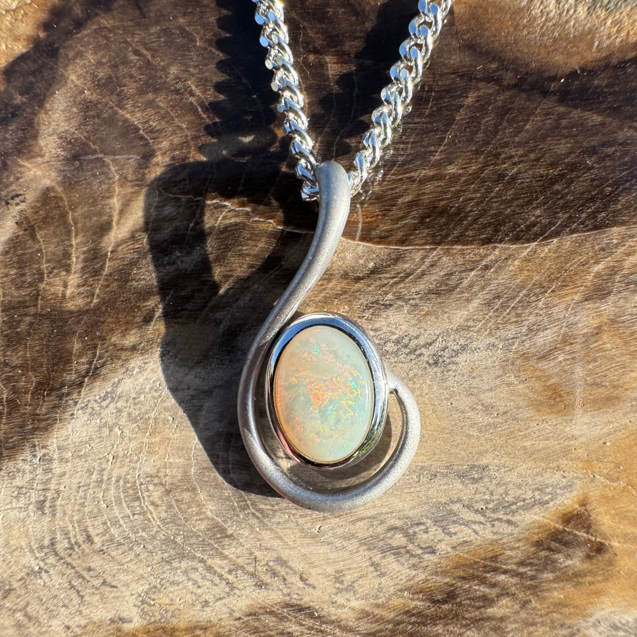 0.9ct Coober Pedy Opal Pendant Necklace ~ 'Flinders Flame' | 925 Sterling Silver | Solid Australian Opal