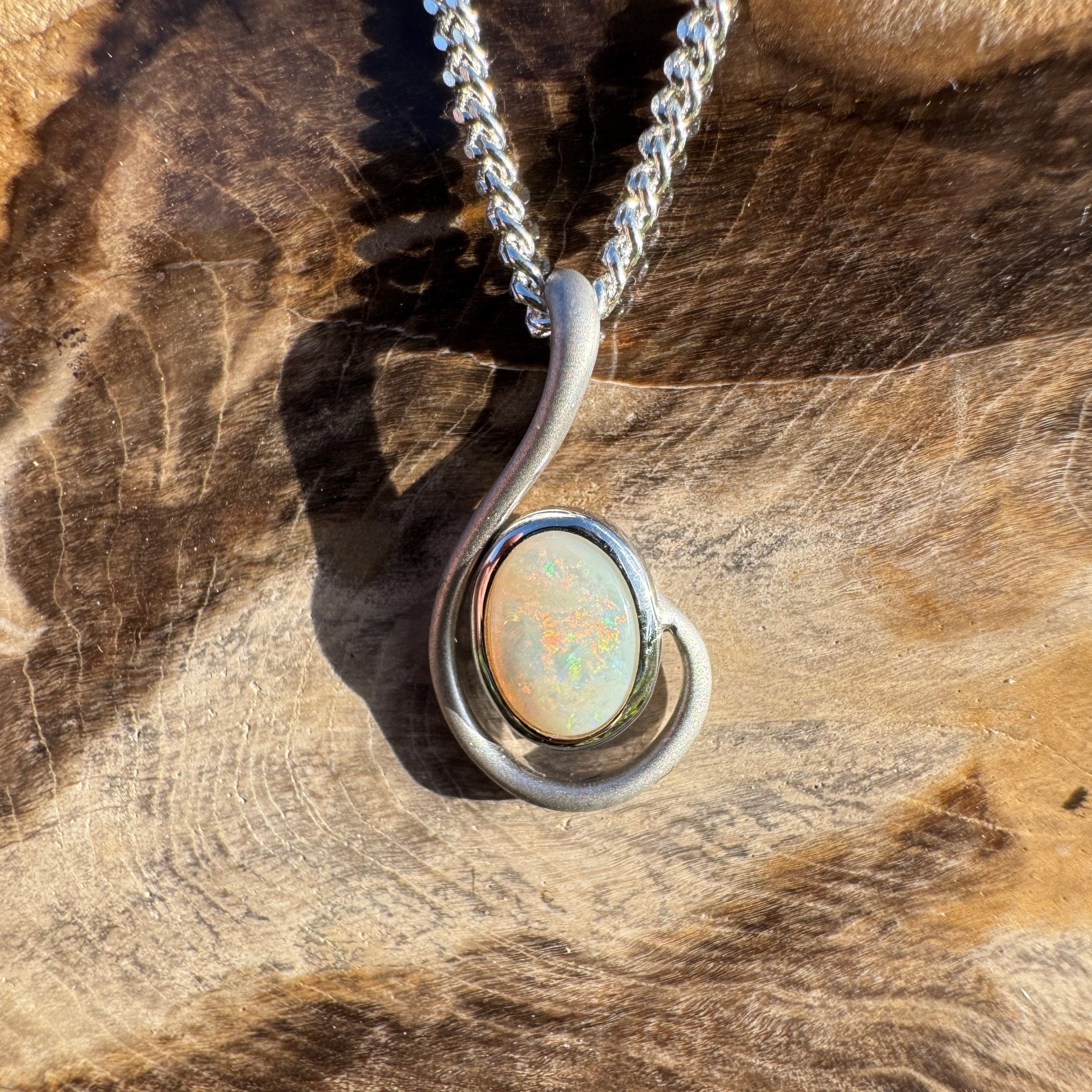 0.9ct Coober Pedy Opal Pendant Necklace ~ 'Flinders Flame' | 925 Sterling Silver | Solid Australian Opal