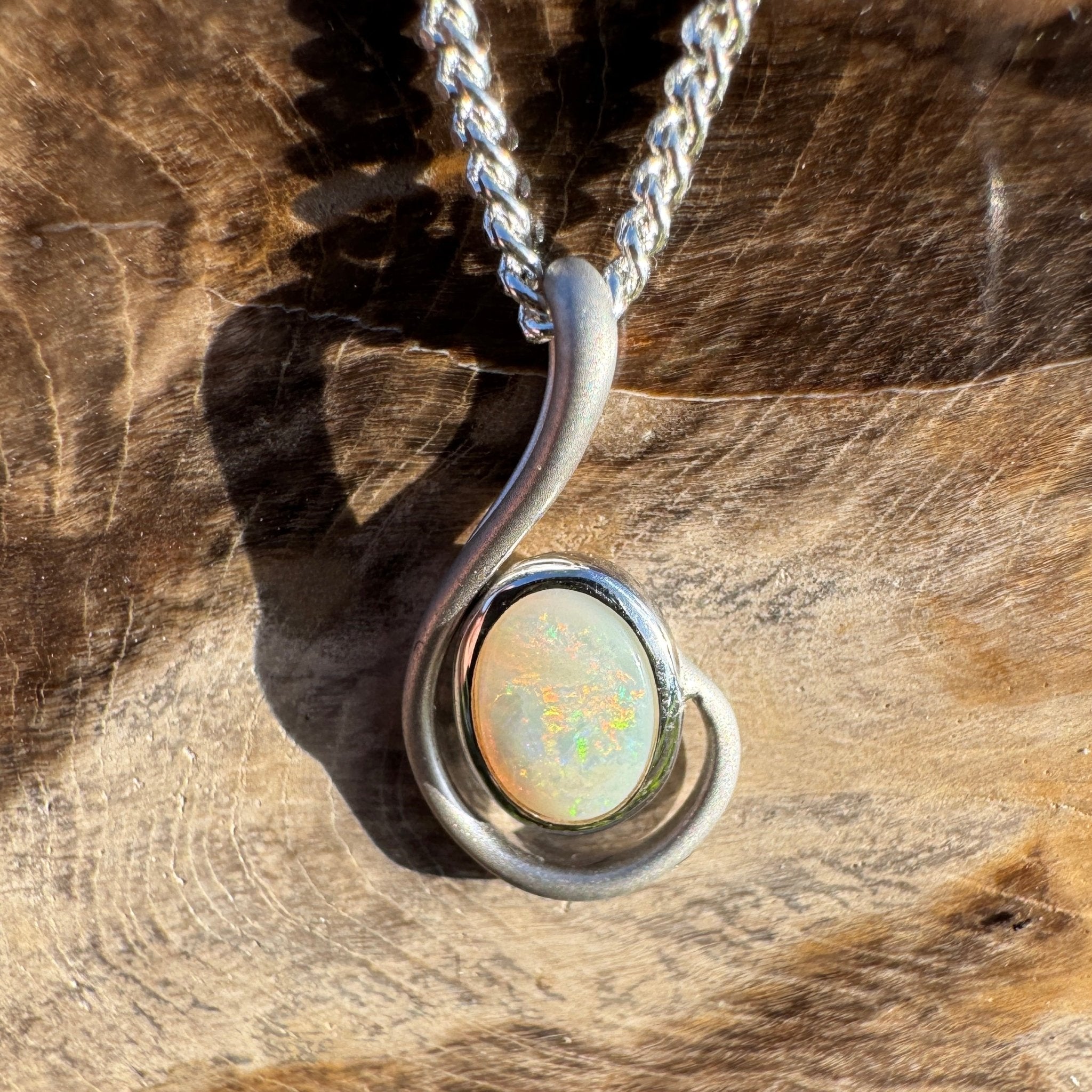 0.9ct Coober Pedy Opal Pendant Necklace ~ 'Flinders Flame' | 925 Sterling Silver | Solid Australian Opal