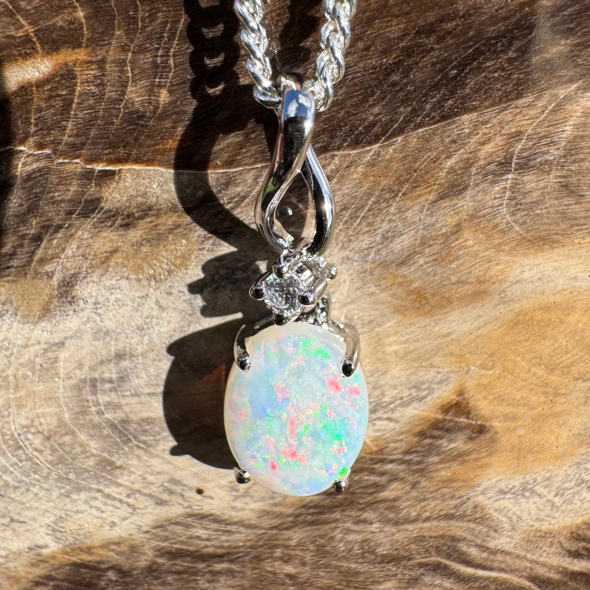 0.9ct Coober Pedy Opal Pendant Necklace ~ 'Marla Sunrise' | 925 Sterling Silver | Solid Australian Opal