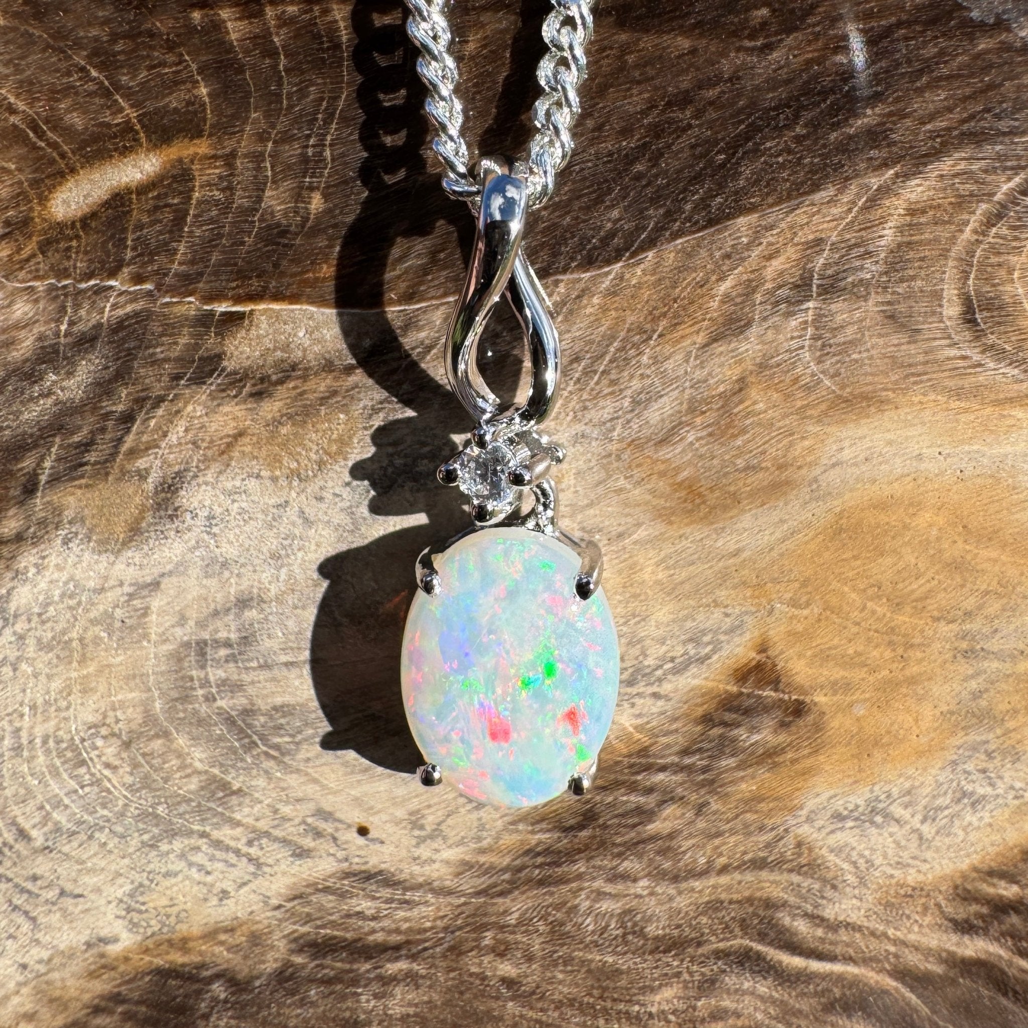 0.9ct Coober Pedy Opal Pendant Necklace ~ 'Marla Sunrise' | 925 Sterling Silver | Solid Australian Opal