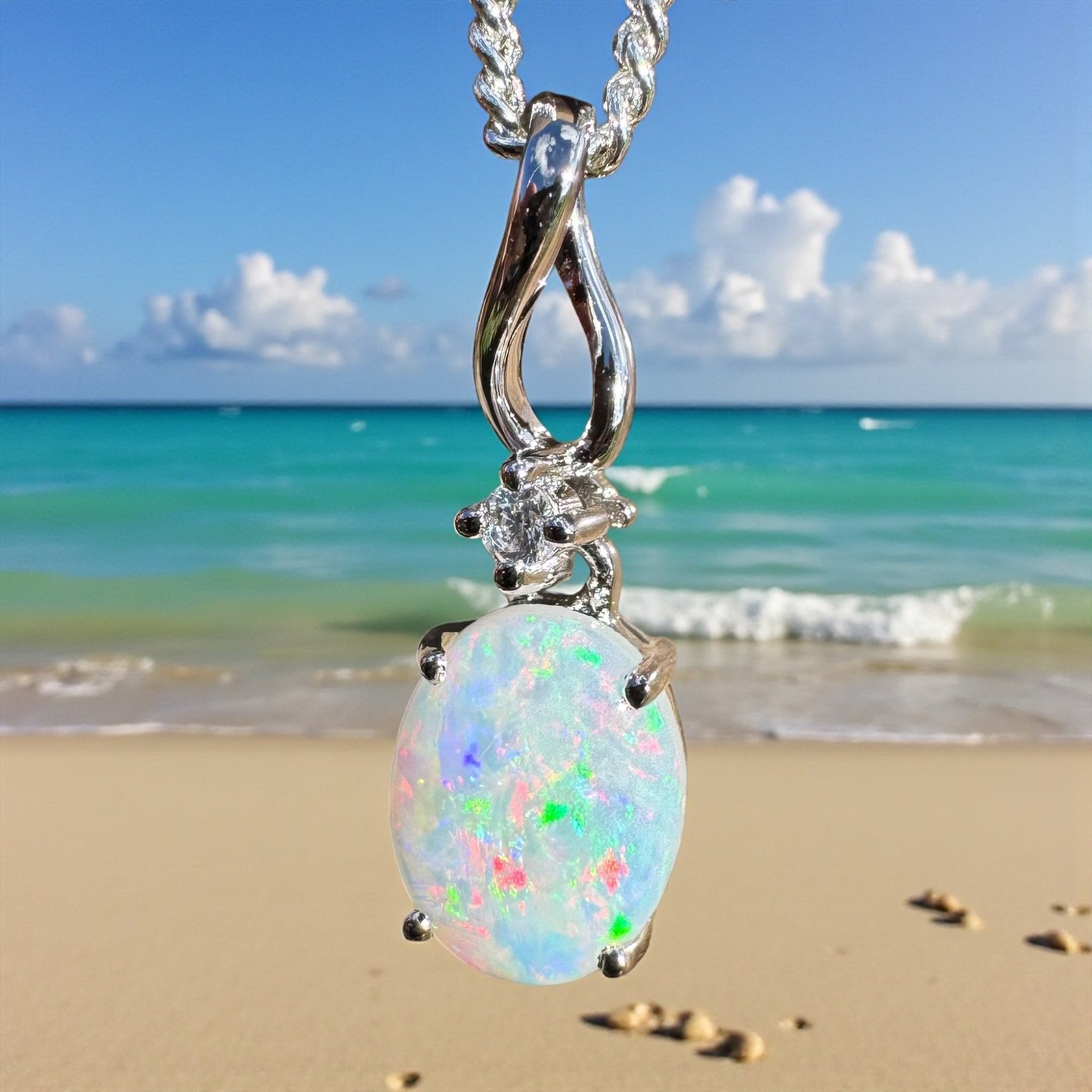 0.9ct Coober Pedy Opal Pendant Necklace ~ 'Marla Sunrise' | 925 Sterling Silver | Solid Australian Opal