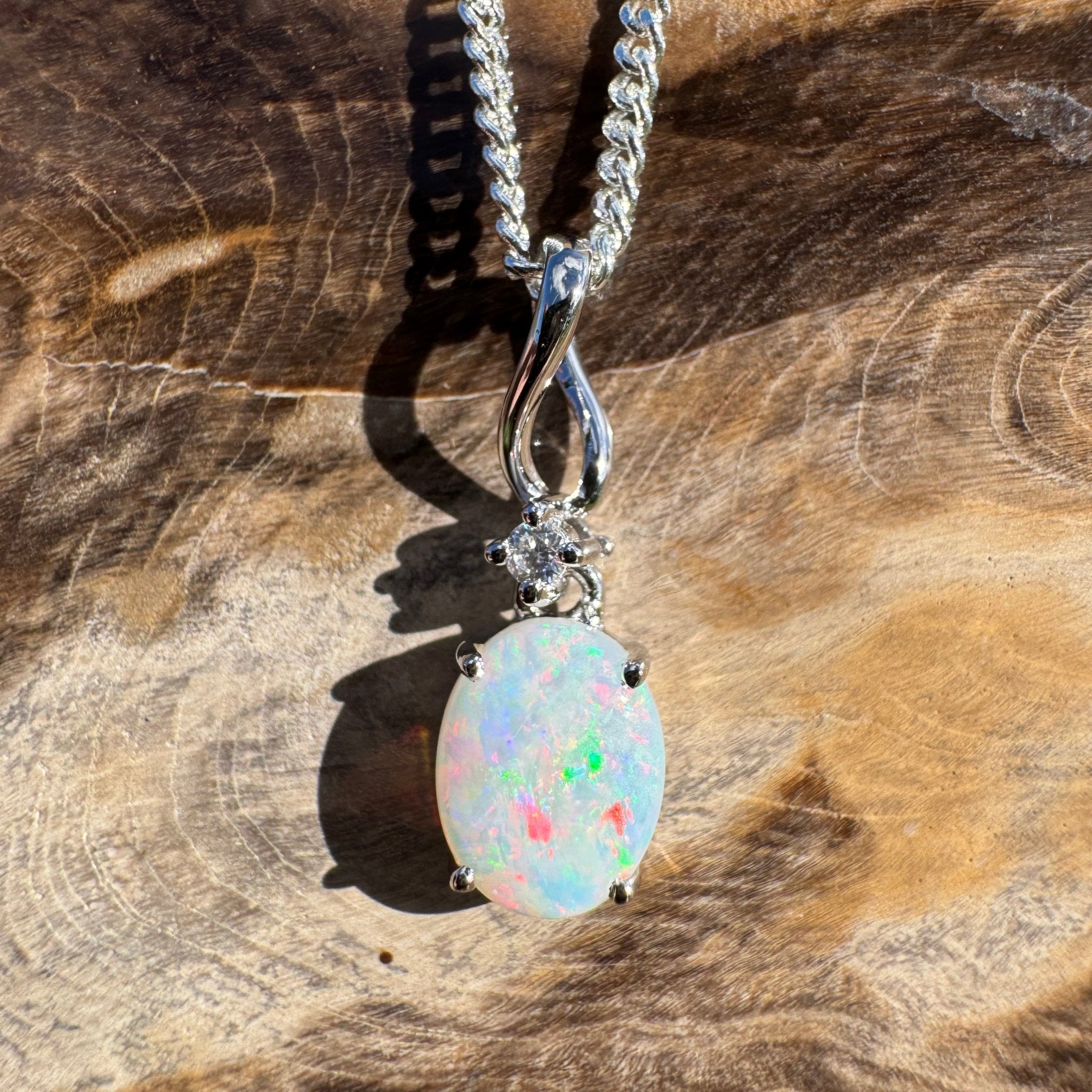 0.9ct Coober Pedy Opal Pendant Necklace ~ 'Marla Sunrise' | 925 Sterling Silver | Solid Australian Opal