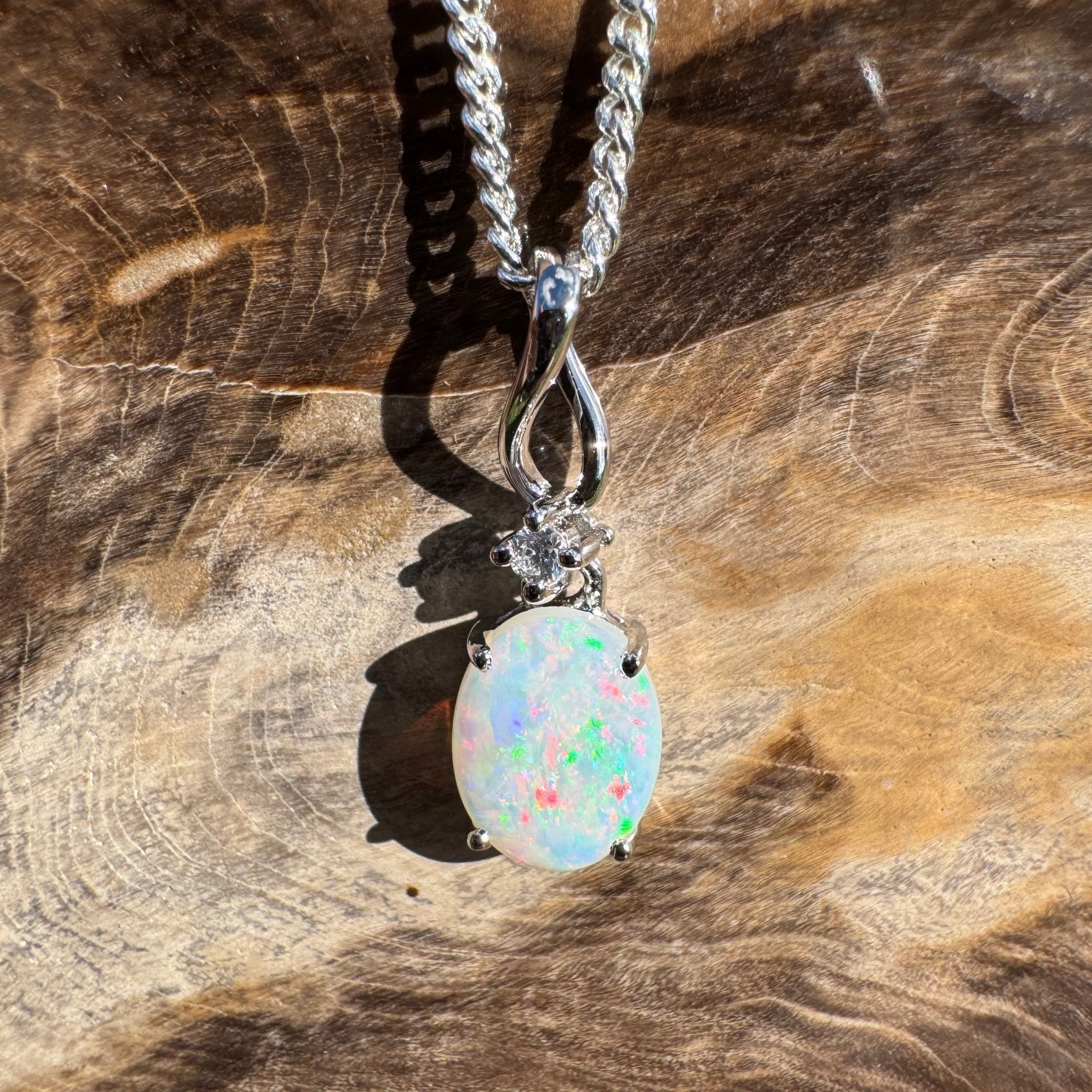 0.9ct Coober Pedy Opal Pendant Necklace ~ 'Marla Sunrise' | 925 Sterling Silver | Solid Australian Opal