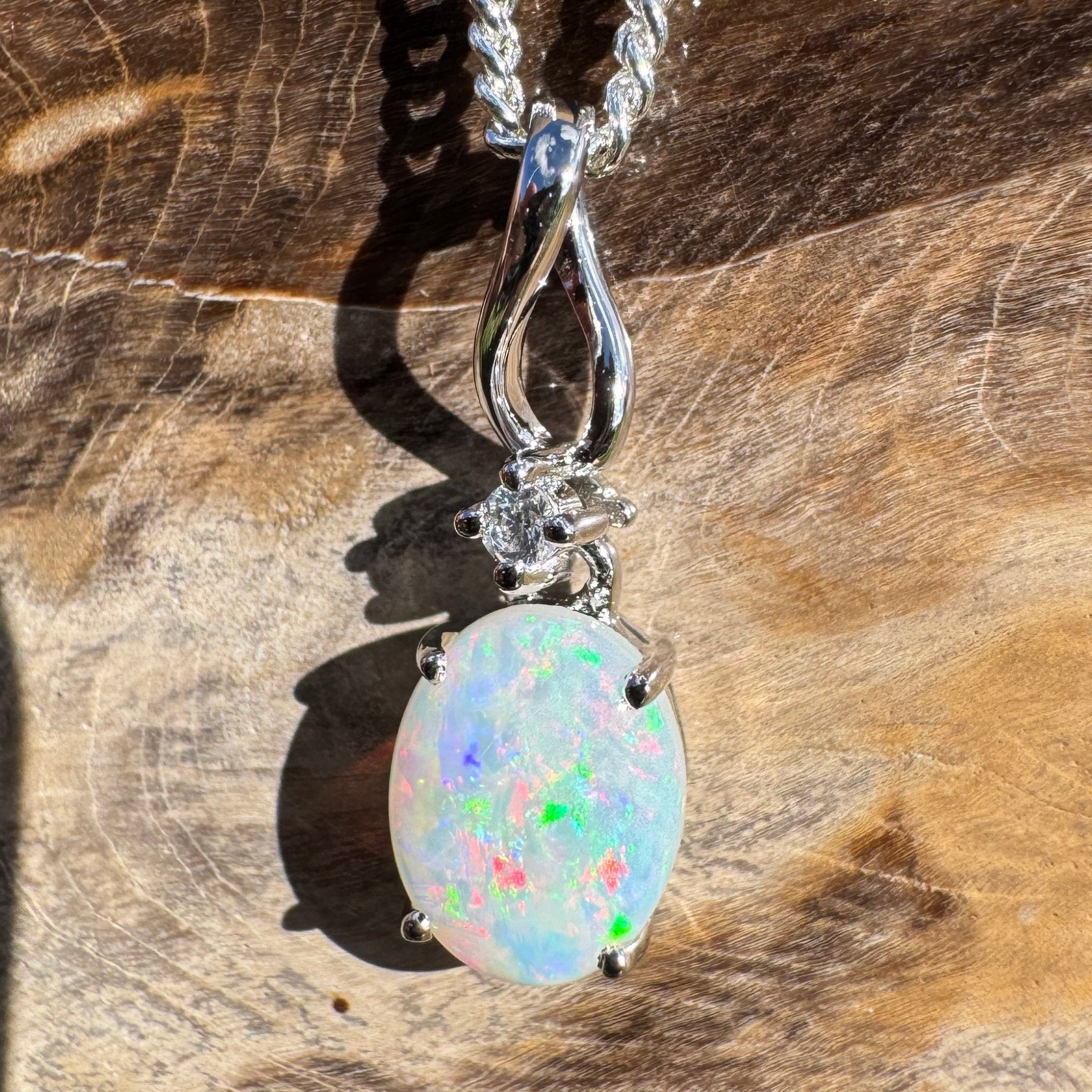 0.9ct Coober Pedy Opal Pendant Necklace ~ 'Marla Sunrise' | 925 Sterling Silver | Solid Australian Opal