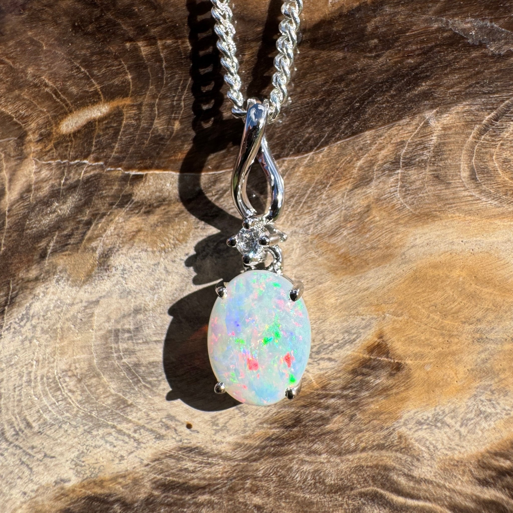 0.9ct Coober Pedy Opal Pendant Necklace ~ 'Marla Sunrise' | 925 Sterling Silver | Solid Australian Opal
