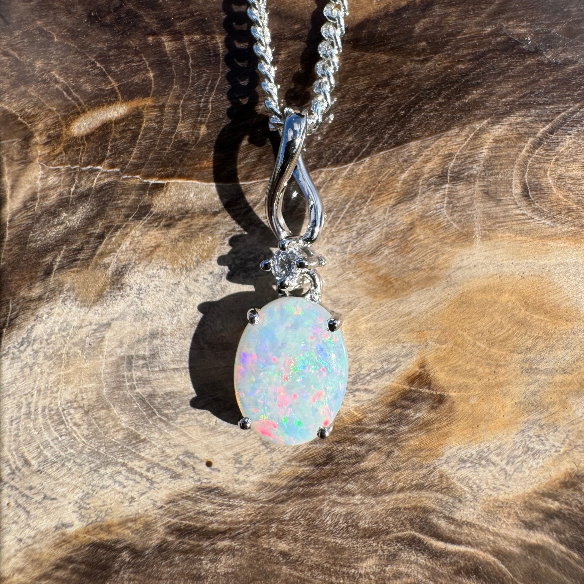 0.9ct Coober Pedy Opal Pendant Necklace ~ 'Marla Sunrise' | 925 Sterling Silver | Solid Australian Opal