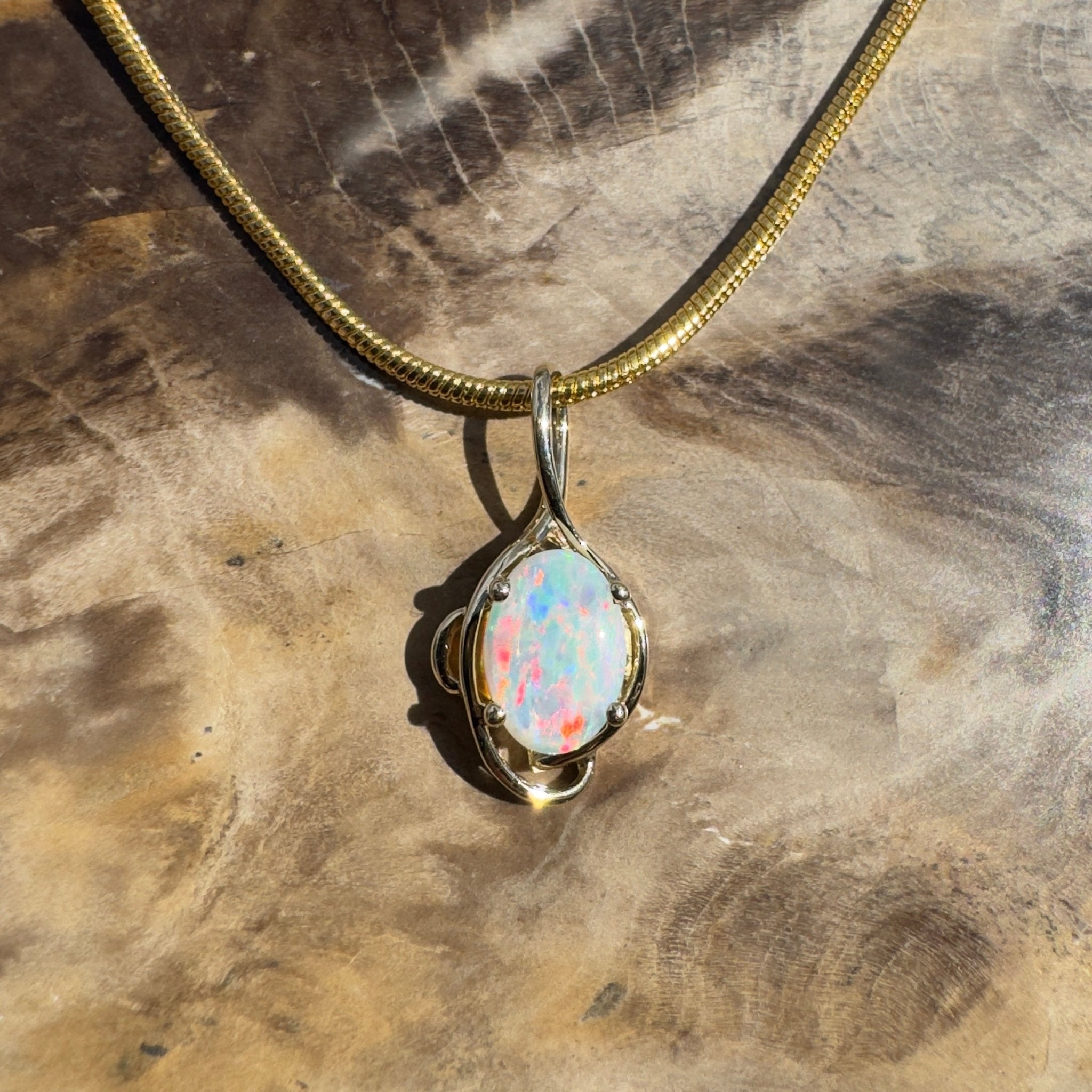 0.9ct Coober Pedy Opal Pendant Necklace ~ 'Peregian Gold' | 9ct Yellow Gold | Solid Australian Opal