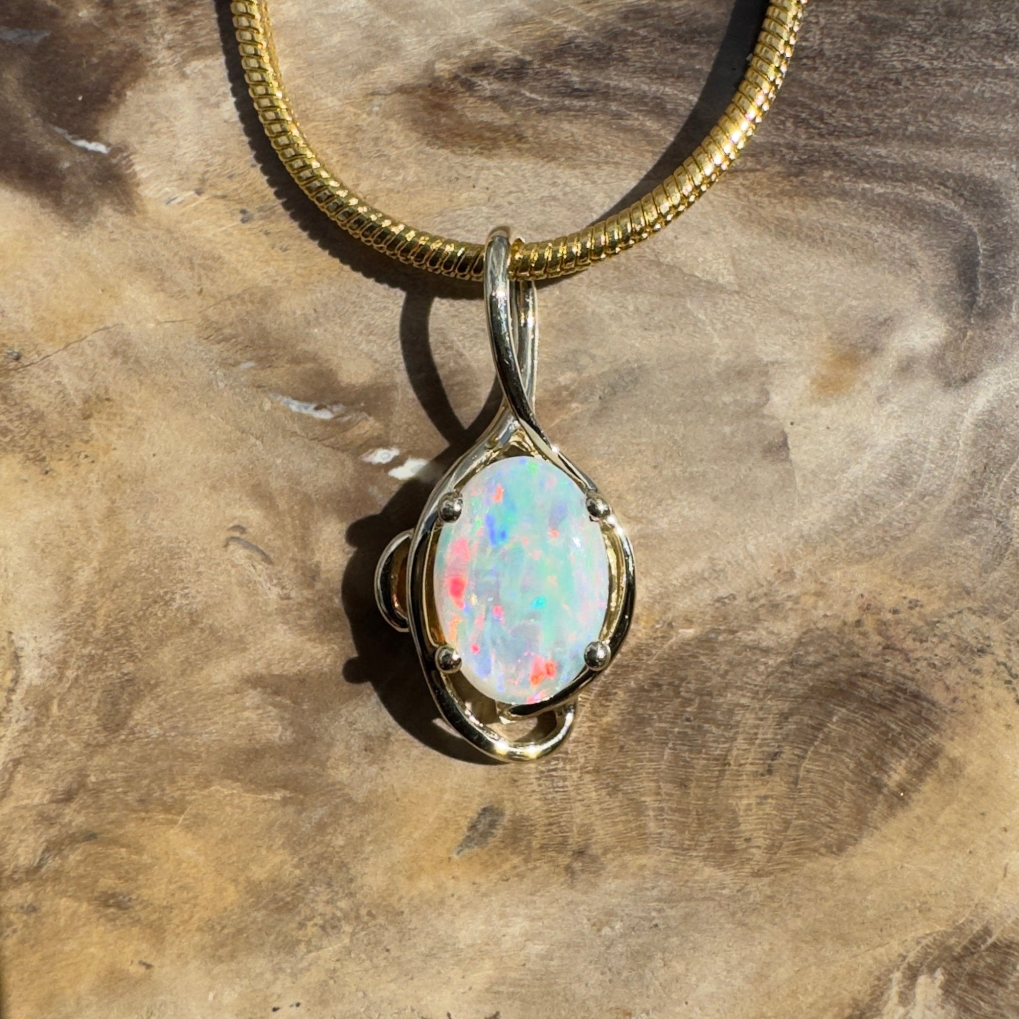0.9ct Coober Pedy Opal Pendant Necklace ~ 'Peregian Gold' | 9ct Yellow Gold | Solid Australian Opal