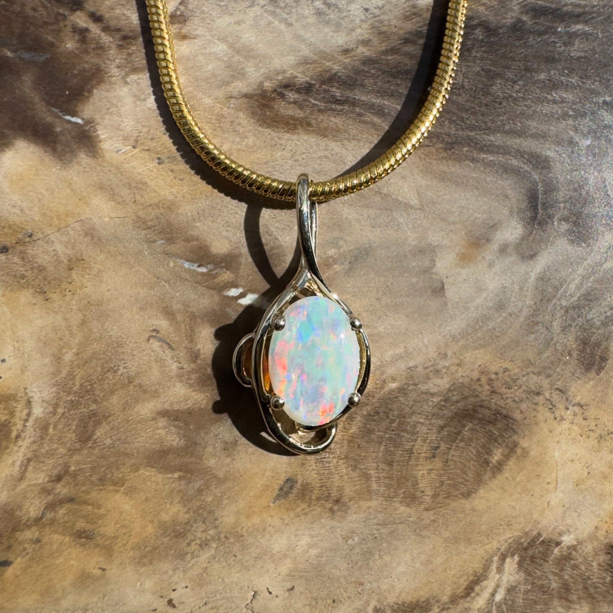 0.9ct Coober Pedy Opal Pendant Necklace ~ 'Peregian Gold' | 9ct Yellow Gold | Solid Australian Opal