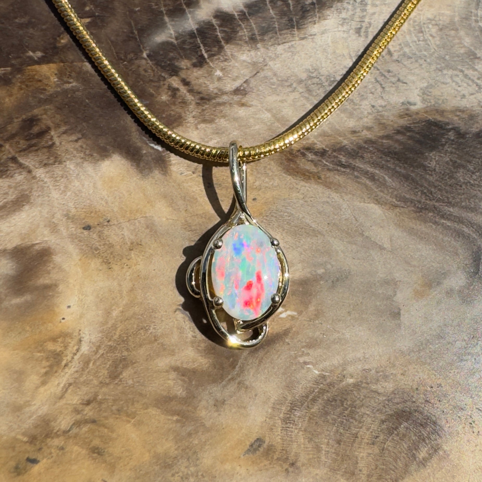 0.9ct Coober Pedy Opal Pendant Necklace ~ 'Peregian Gold' | 9ct Yellow Gold | Solid Australian Opal