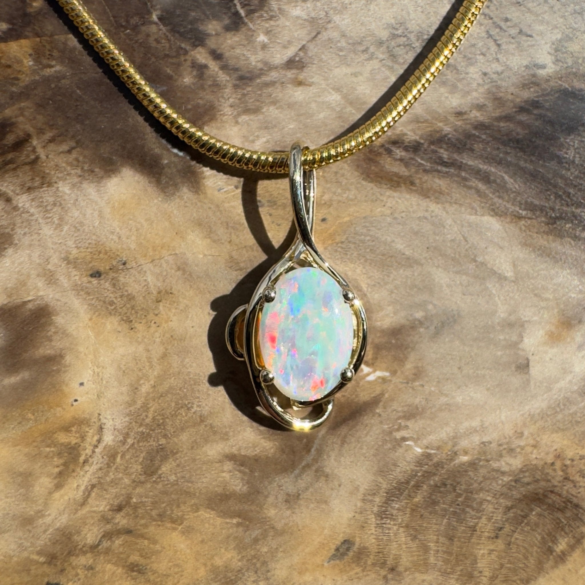 0.9ct Coober Pedy Opal Pendant Necklace ~ 'Peregian Gold' | 9ct Yellow Gold | Solid Australian Opal