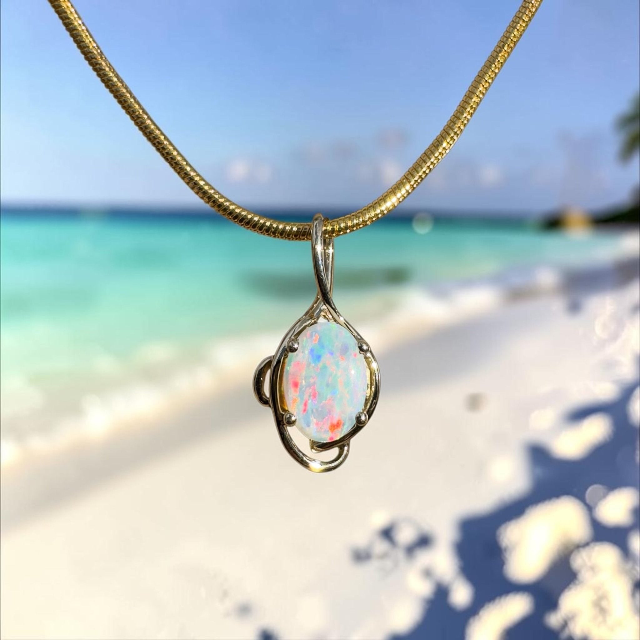 0.9ct Coober Pedy Opal Pendant Necklace ~ 'Peregian Gold' | 9ct Yellow Gold | Solid Australian Opal