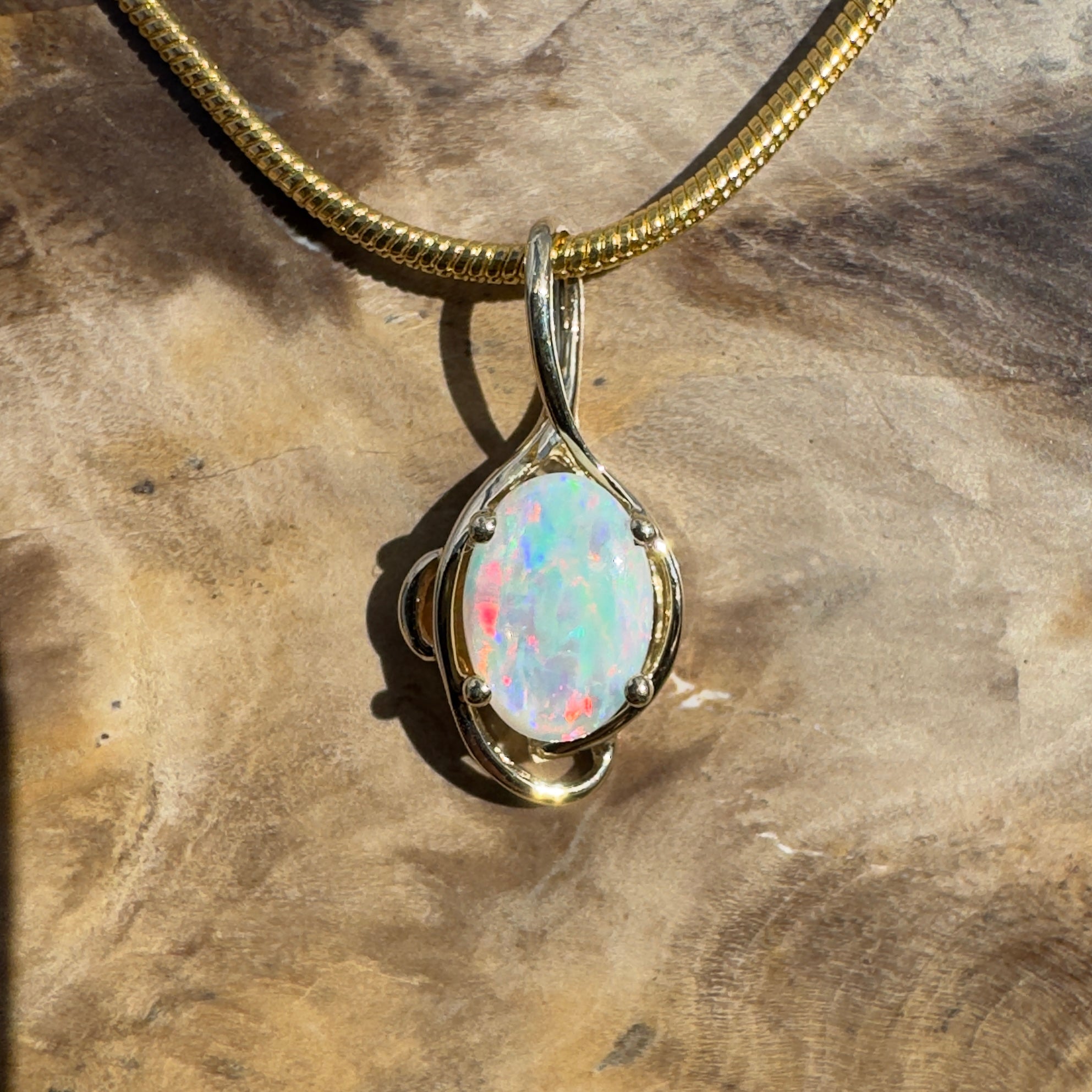 0.9ct Coober Pedy Opal Pendant Necklace ~ 'Peregian Gold' | 9ct Yellow Gold | Solid Australian Opal