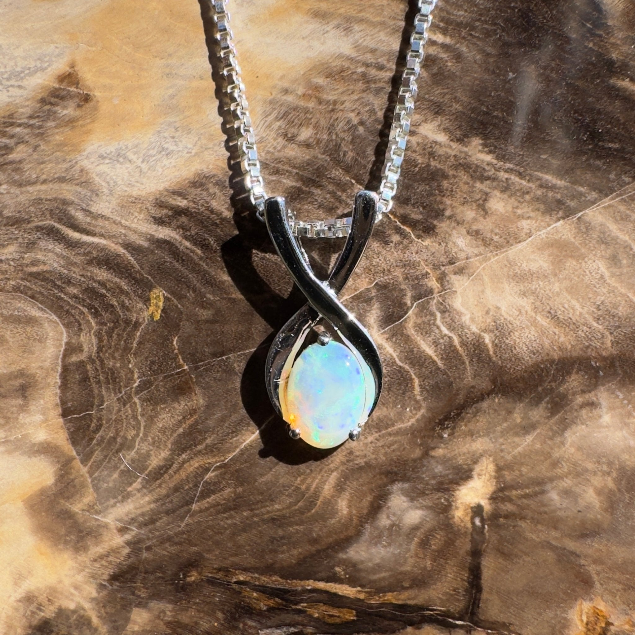 0.9ct Coober Pedy Opal Pendant Necklace ~ 'Sandon Point Shine' | 925 Sterling Silver | Solid Australian Opal
