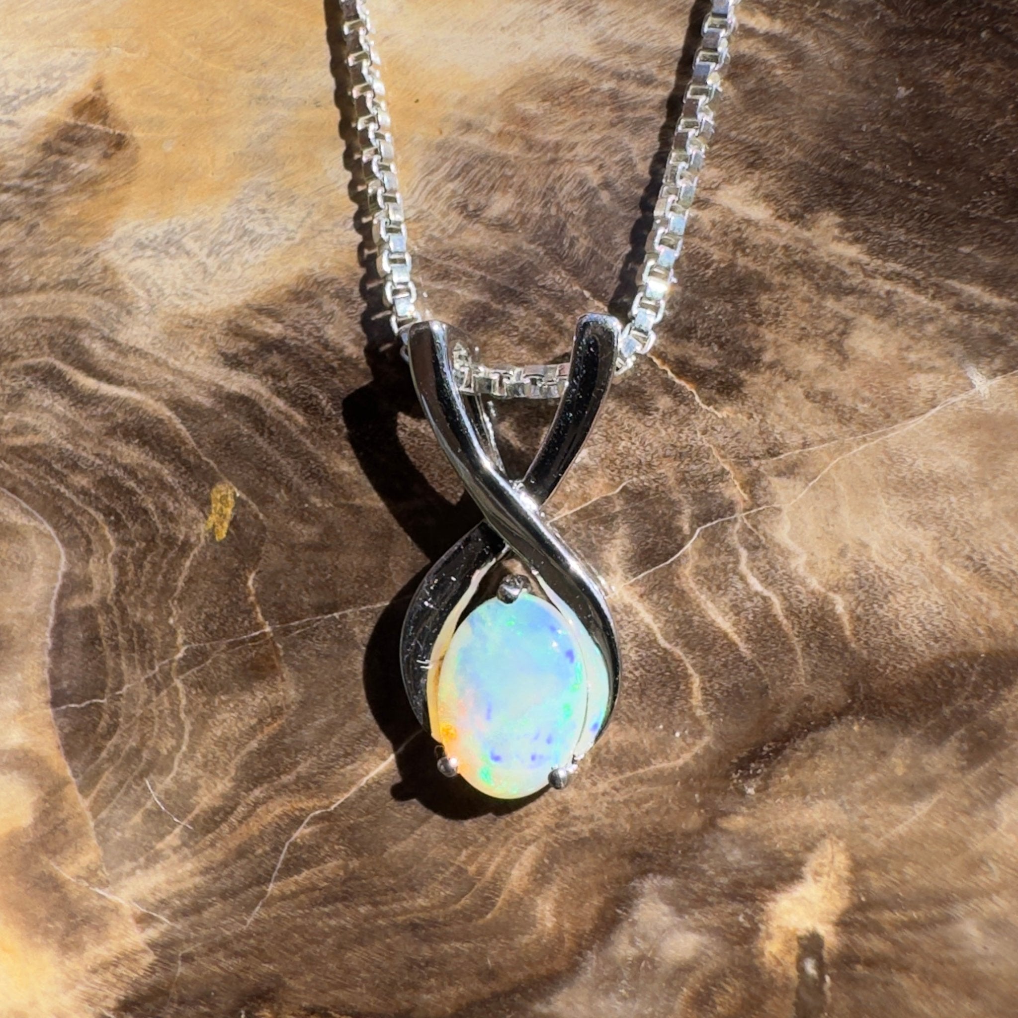 0.9ct Coober Pedy Opal Pendant Necklace ~ 'Sandon Point Shine' | 925 Sterling Silver | Solid Australian Opal