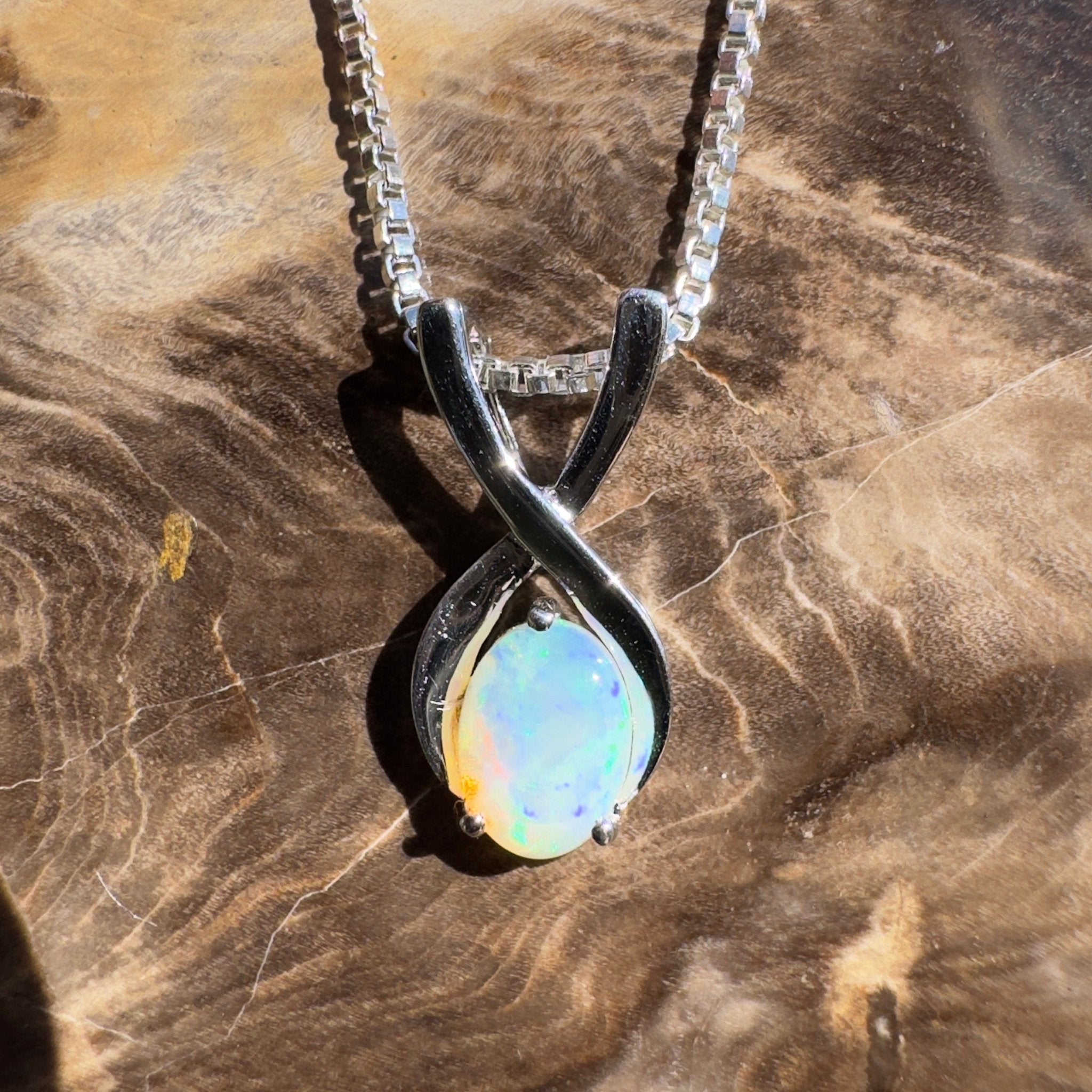 0.9ct Coober Pedy Opal Pendant Necklace ~ 'Sandon Point Shine' | 925 Sterling Silver | Solid Australian Opal