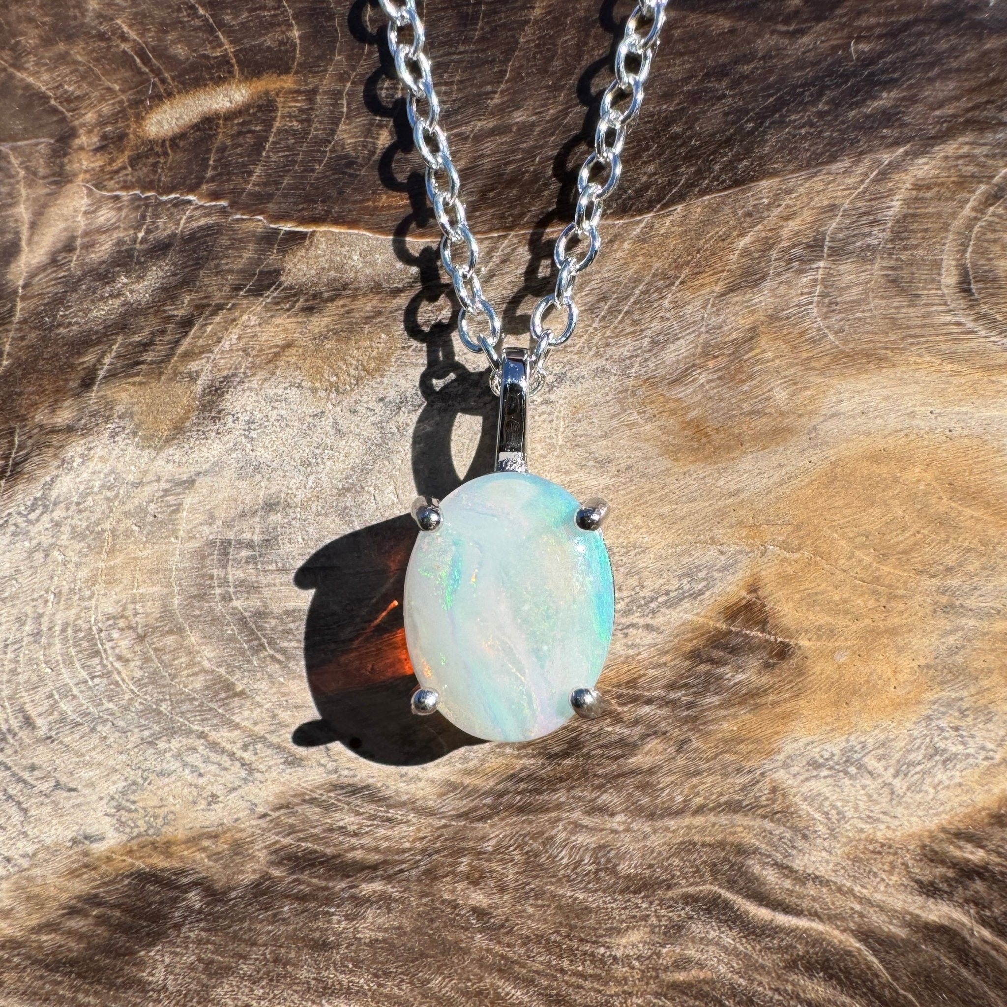 0.9ct Coober Pedy Opal Pendant Necklace ~ 'Shark Bay Light' | 925 Sterling Silver | Solid Australian Opal