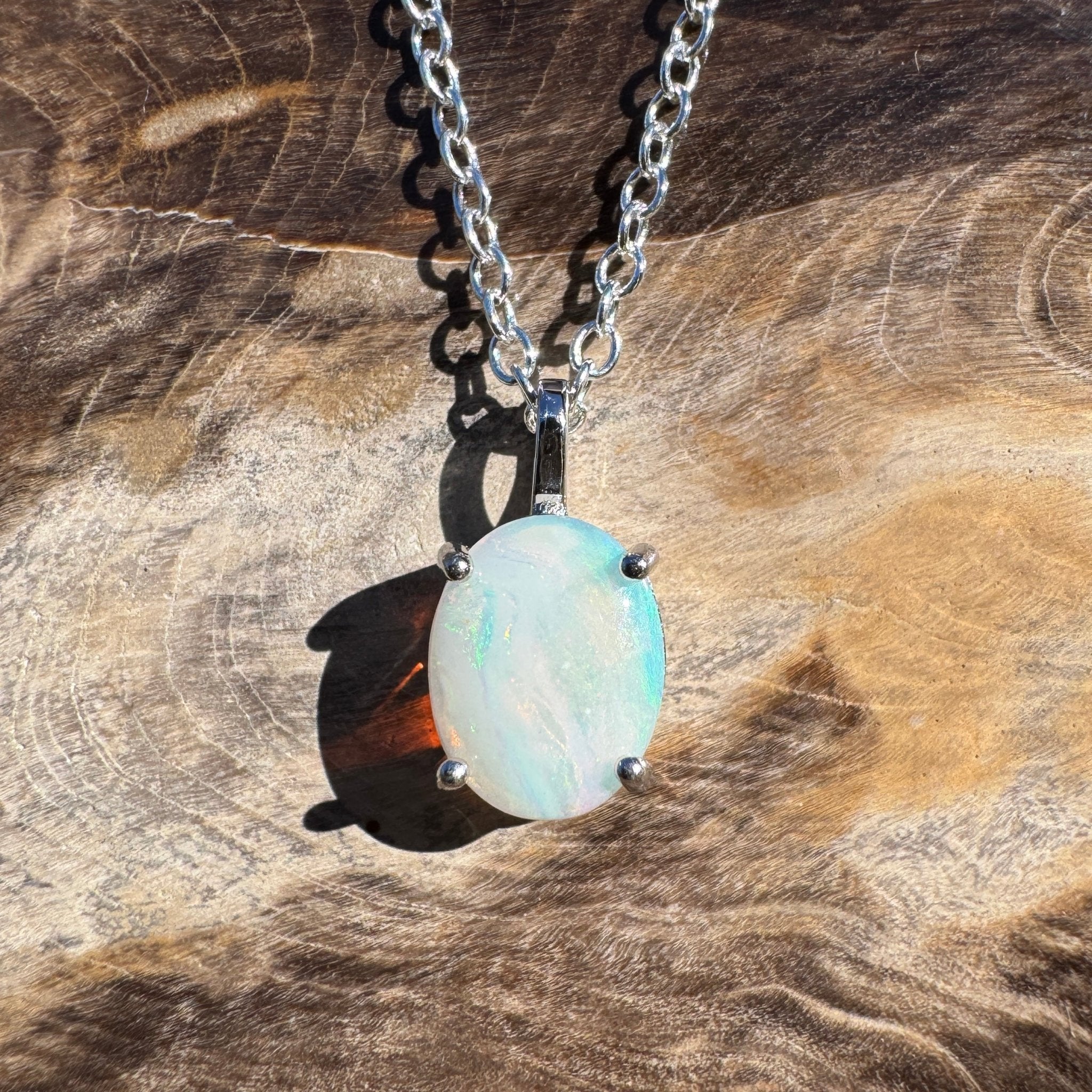 0.9ct Coober Pedy Opal Pendant Necklace ~ 'Shark Bay Light' | 925 Sterling Silver | Solid Australian Opal