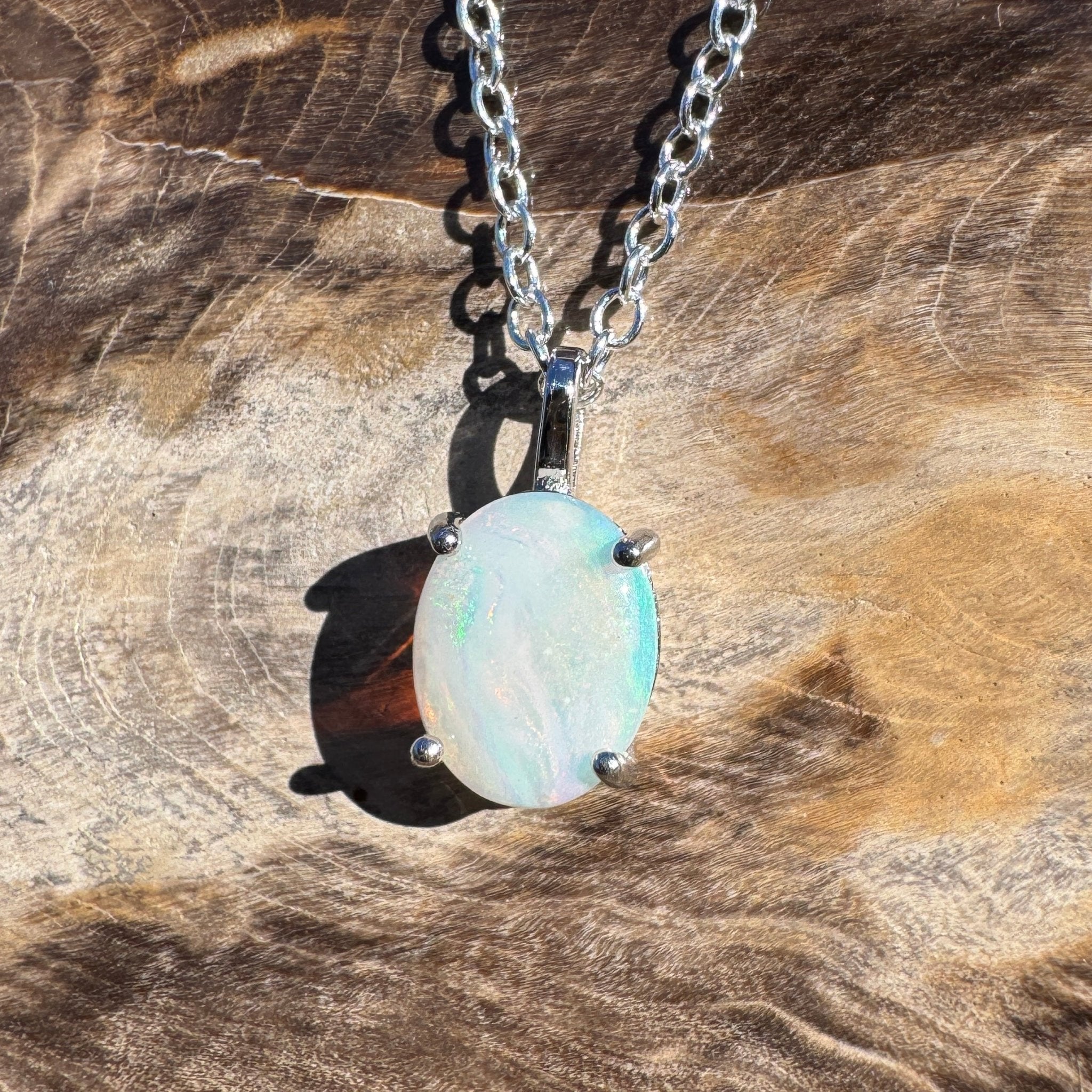 0.9ct Coober Pedy Opal Pendant Necklace ~ 'Shark Bay Light' | 925 Sterling Silver | Solid Australian Opal