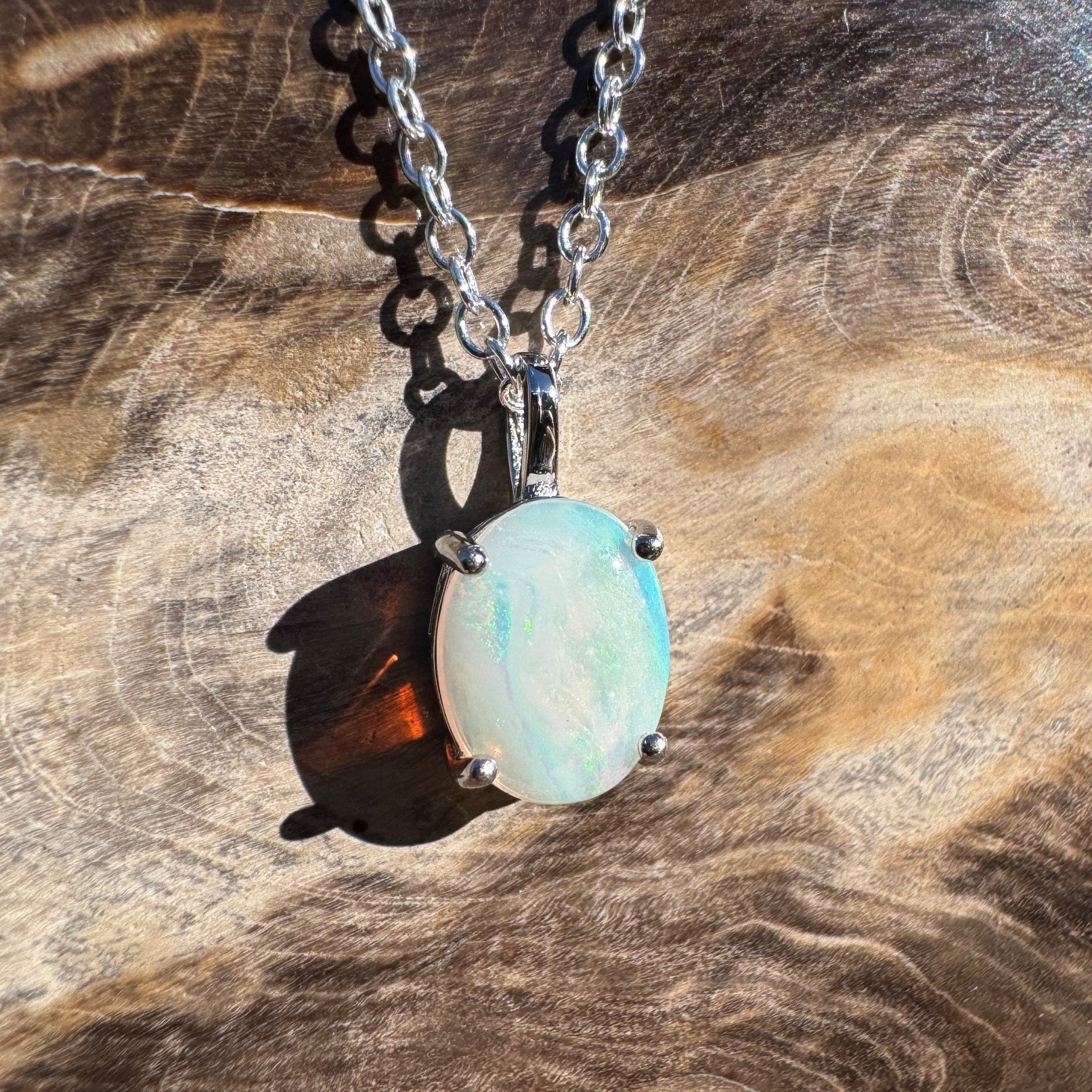 0.9ct Coober Pedy Opal Pendant Necklace ~ 'Shark Bay Light' | 925 Sterling Silver | Solid Australian Opal