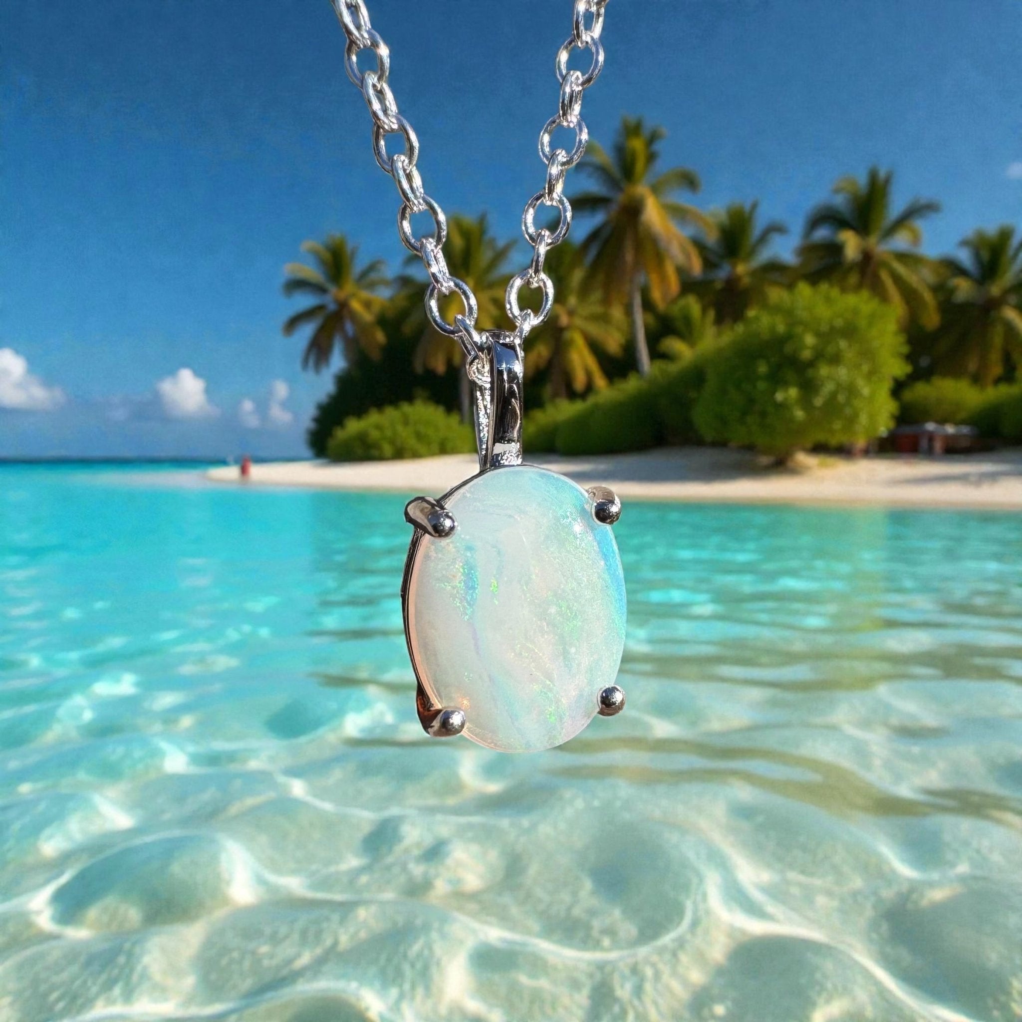 0.9ct Coober Pedy Opal Pendant Necklace ~ 'Shark Bay Light' | 925 Sterling Silver | Solid Australian Opal