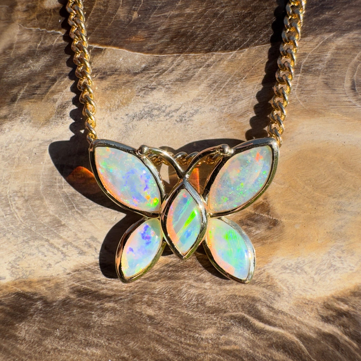 0.9ct Coober Pedy Opal Pendant Necklace ~ 'Tidal River Flutter' | 14ct Yellow Gold | Solid Australian Opal