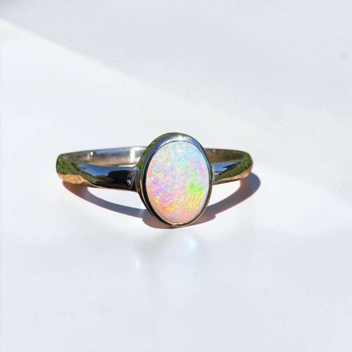 0.9ct Coober Pedy Opal Ring ~ 'Queenstown Firelight' | 925 Sterling Silver | Solid Australian Opal