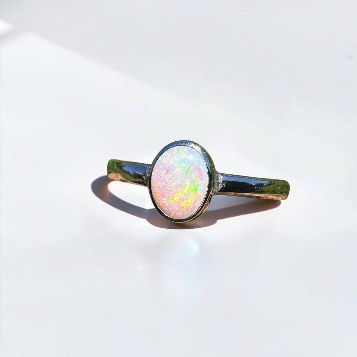 0.9ct Coober Pedy Opal Ring ~ 'Queenstown Firelight' | 925 Sterling Silver | Solid Australian Opal
