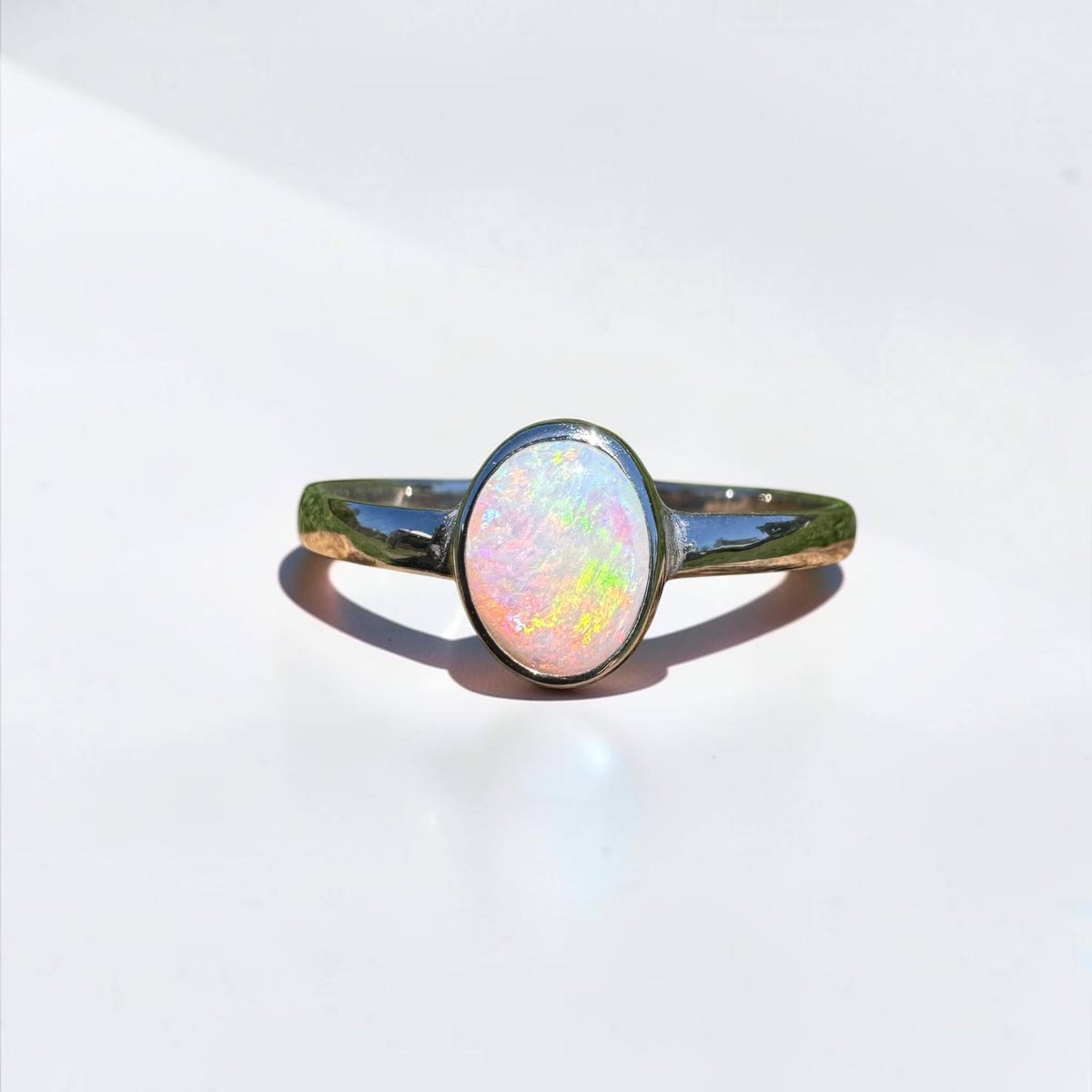 0.9ct Coober Pedy Opal Ring ~ 'Queenstown Firelight' | 925 Sterling Silver | Solid Australian Opal