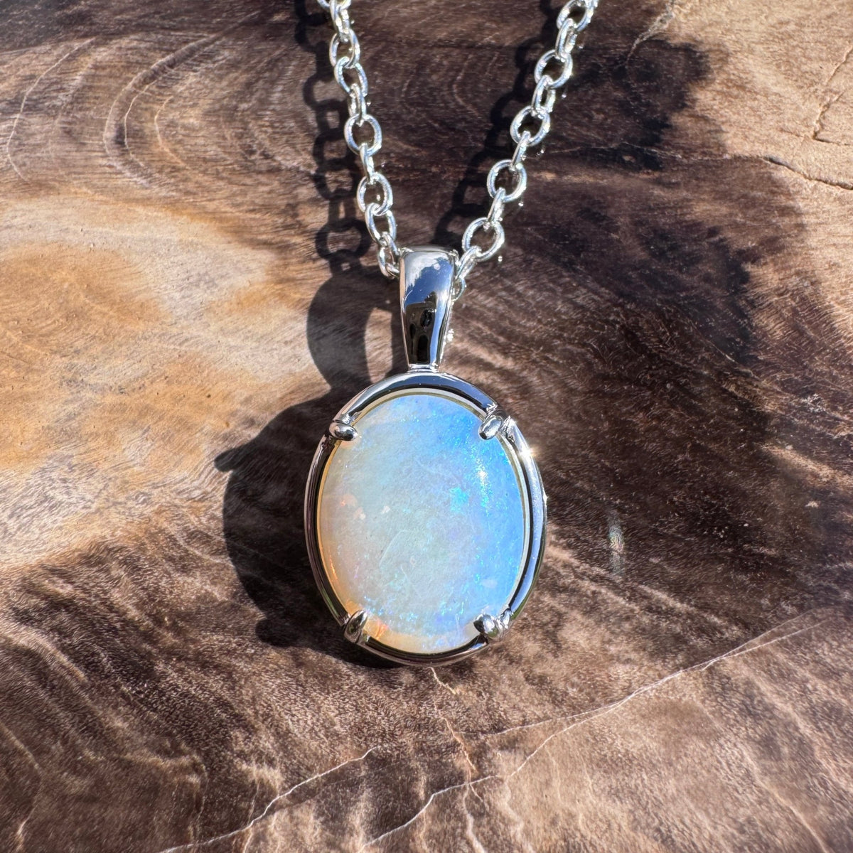 0.9ct Lightning Ridge Crystal Opal Pendant Necklace ~ 'Hervey Bay Blues' | 925 Sterling Silver | Solid Australian Opal