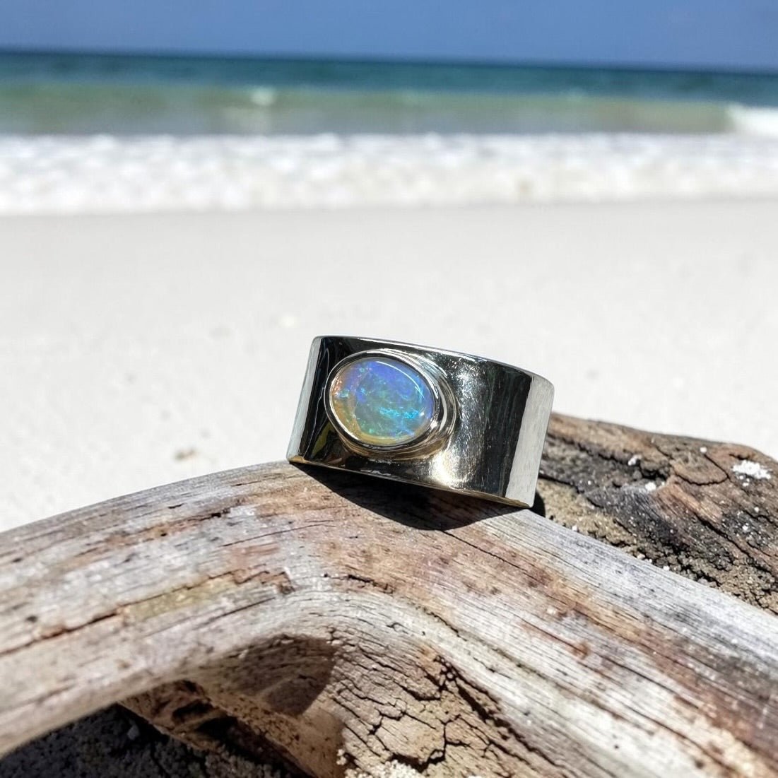 0.9ct Lightning Ridge Crystal Opal Ring ~ 'Hyams Beach Haze' | 925 Sterling Silver | Solid Australian Opal