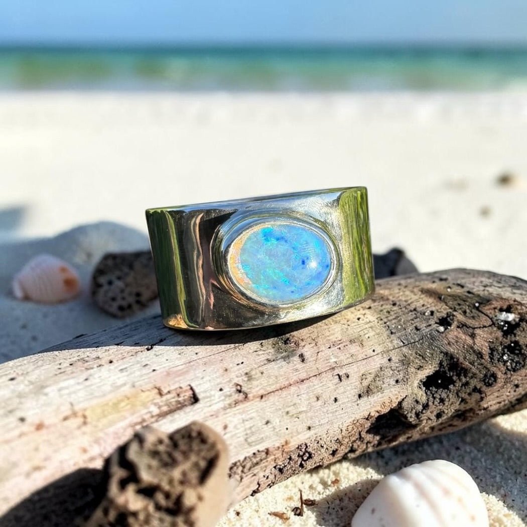 0.9ct Lightning Ridge Crystal Opal Ring ~ 'Hyams Beach Haze' | 925 Sterling Silver | Solid Australian Opal
