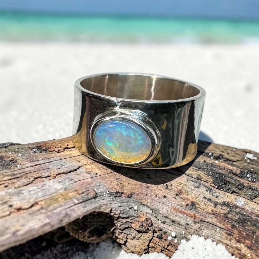 0.9ct Lightning Ridge Crystal Opal Ring ~ 'Hyams Beach Haze' | 925 Sterling Silver | Solid Australian Opal
